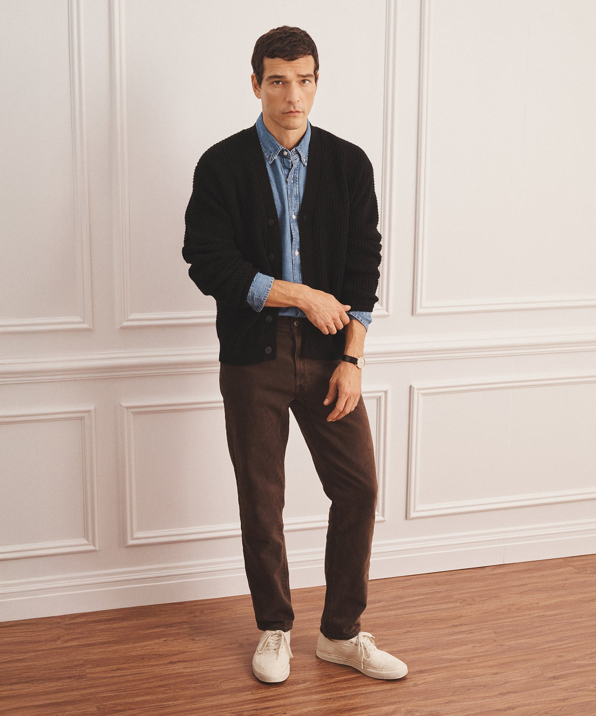 Cashmino Waffle V-Neck Cardigan