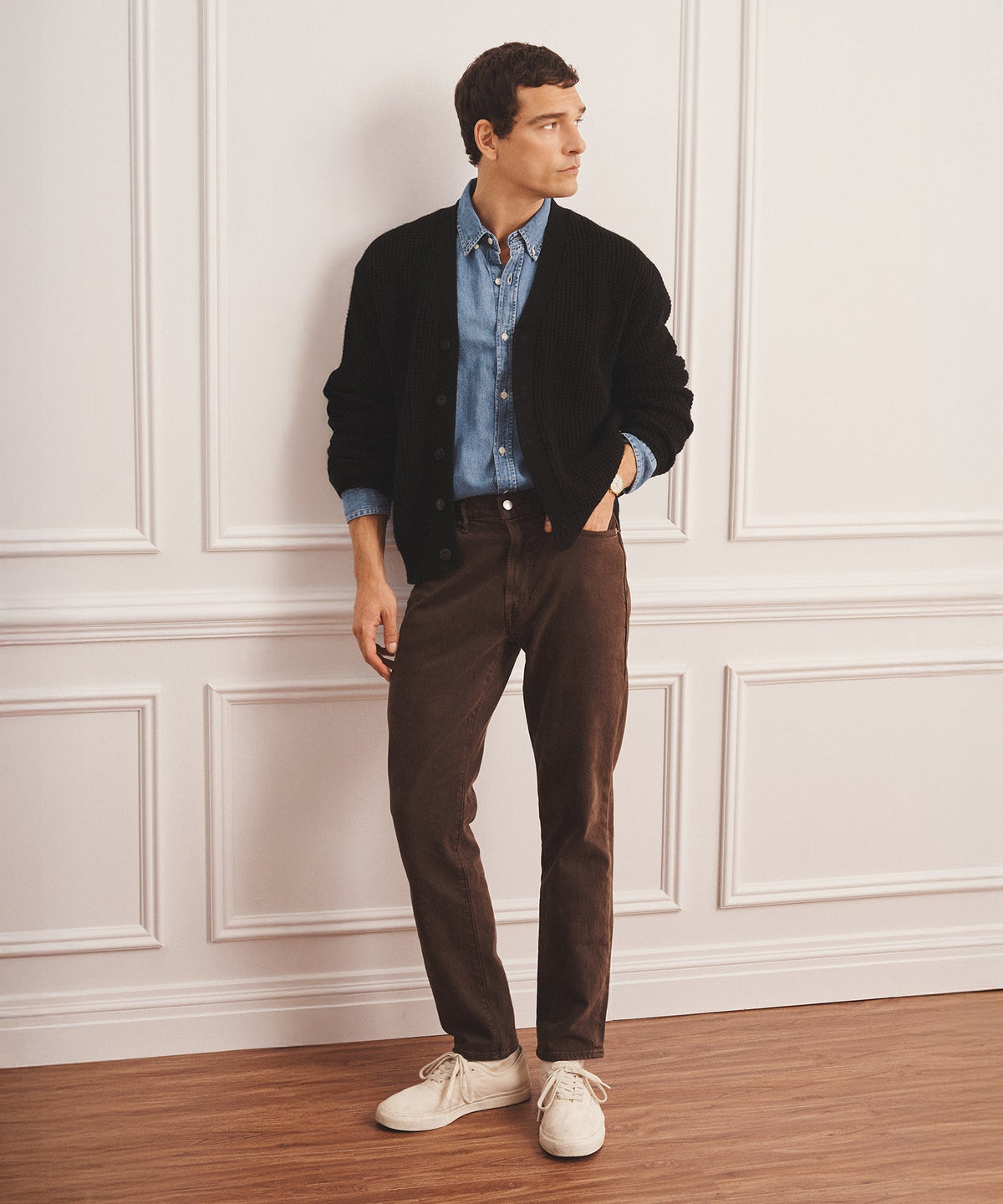 Cashmino Waffle V-Neck Cardigan