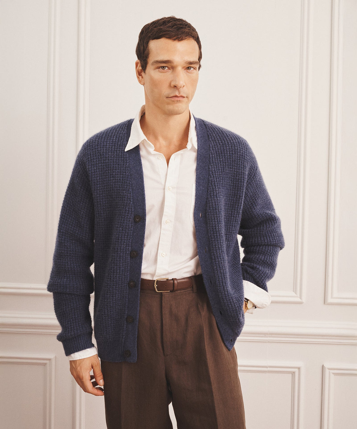 Cashmino Waffle V-Neck Cardigan