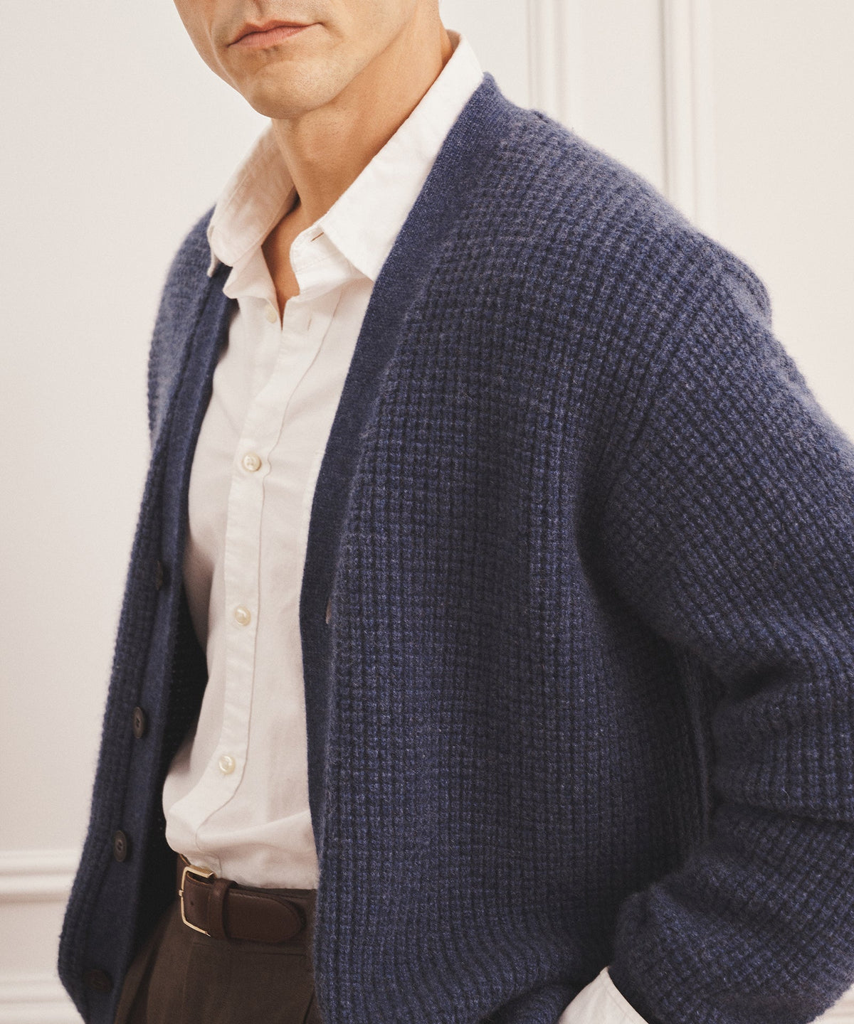 Cashmino Waffle V-Neck Cardigan