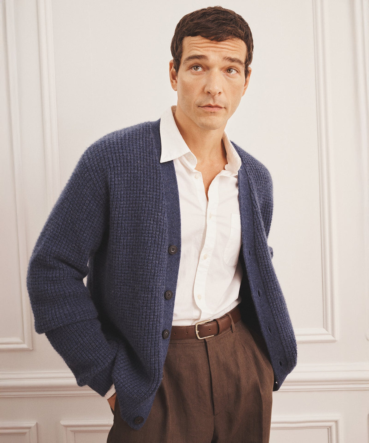 Cashmino Waffle V-Neck Cardigan
