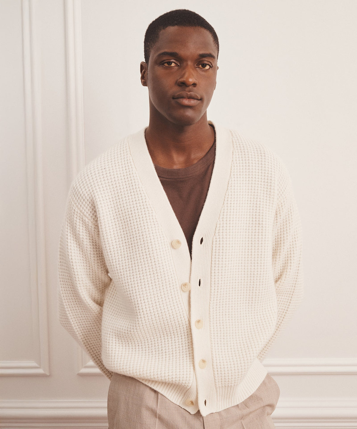 Cashmino Waffle V-Neck Cardigan