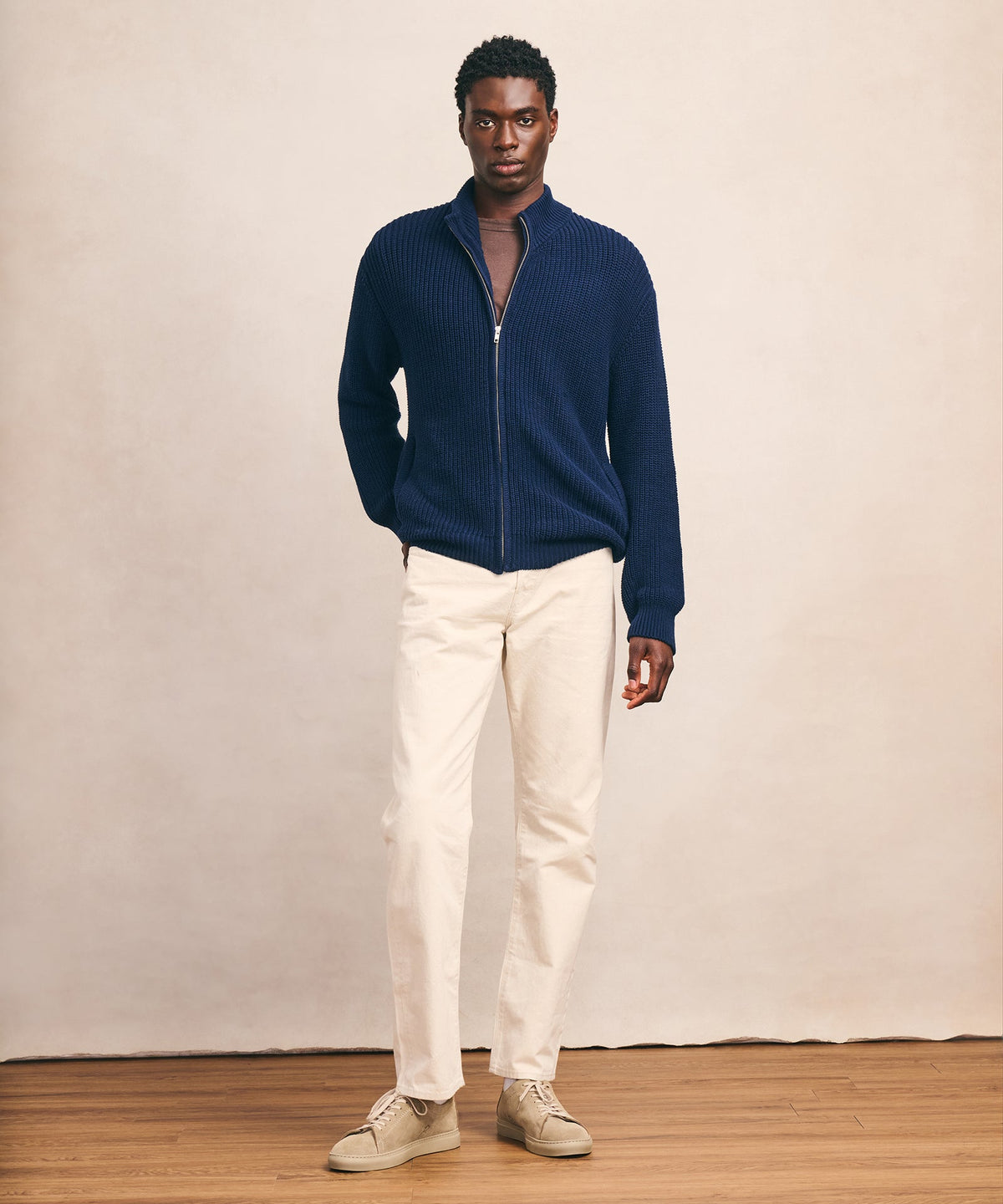 Cotton Fisherman Full Zip Sweater