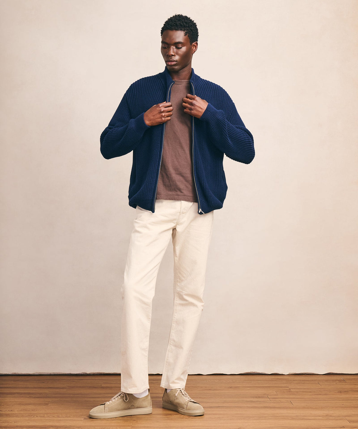Cotton Fisherman Full Zip Sweater
