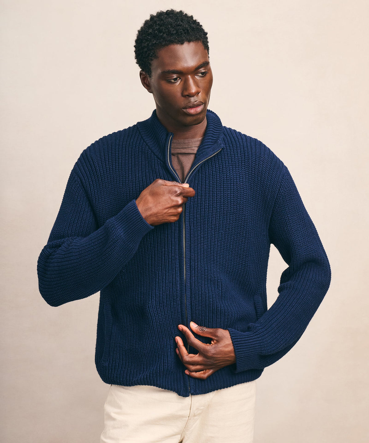 Cotton Fisherman Full Zip Sweater