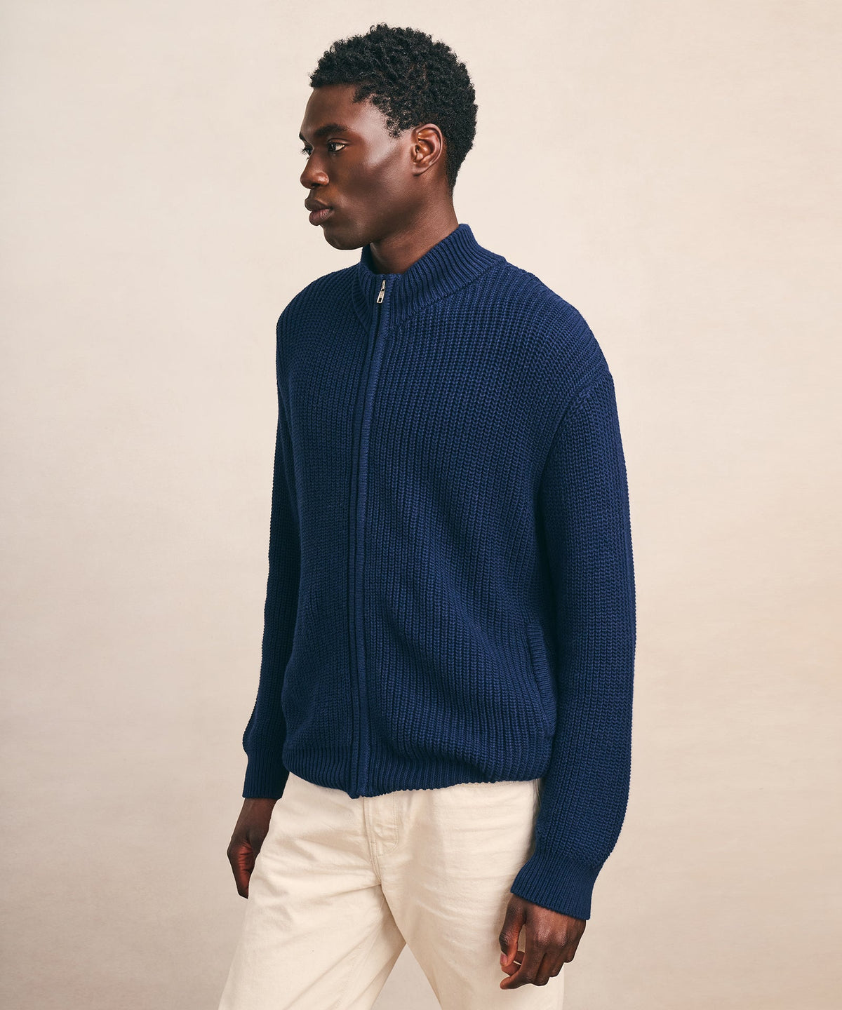 Cotton Fisherman Full Zip Sweater
