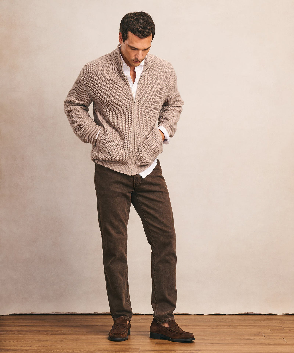 Cotton Fisherman Full Zip Sweater