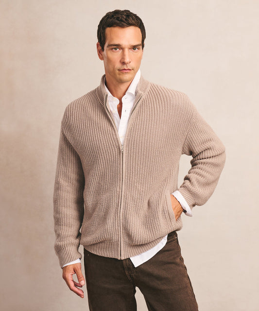 Cotton Fisherman Full Zip Sweater