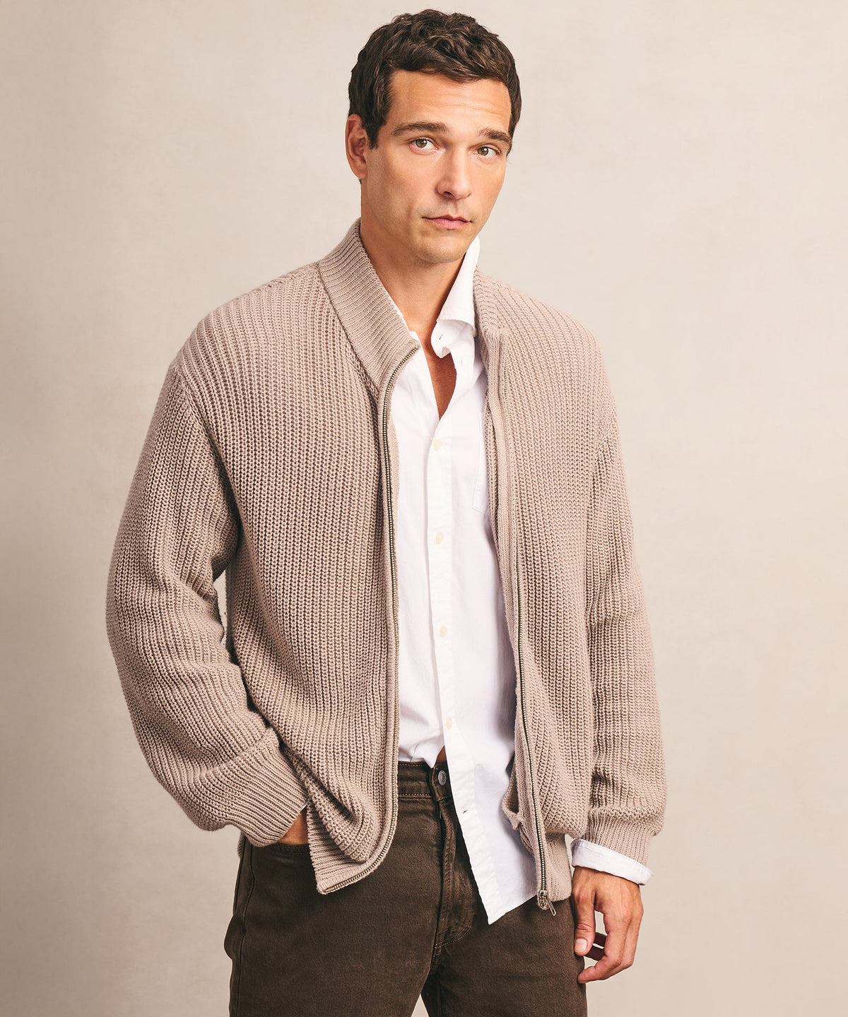Cotton Fisherman Full Zip Sweater