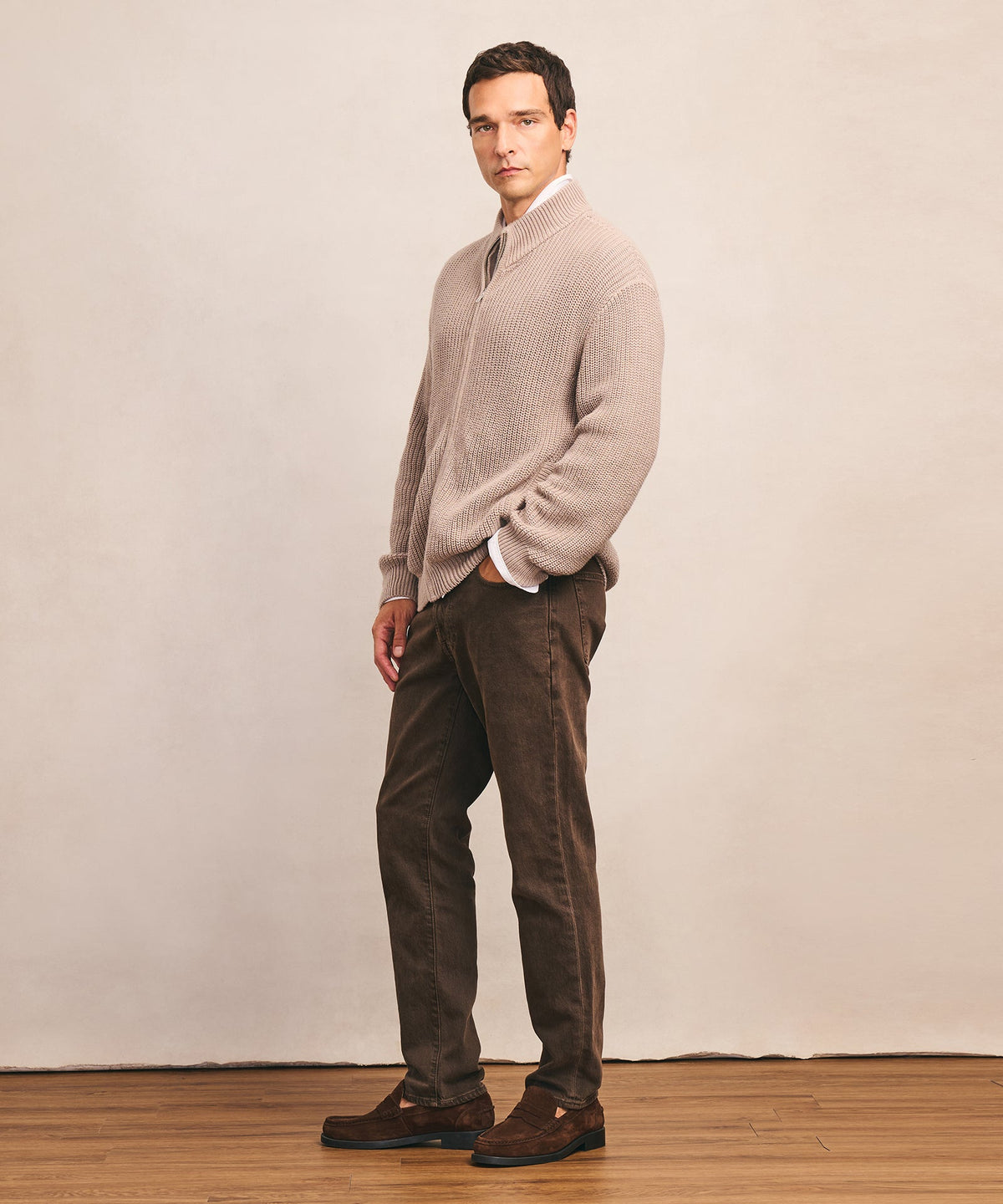 Cotton Fisherman Full Zip Sweater