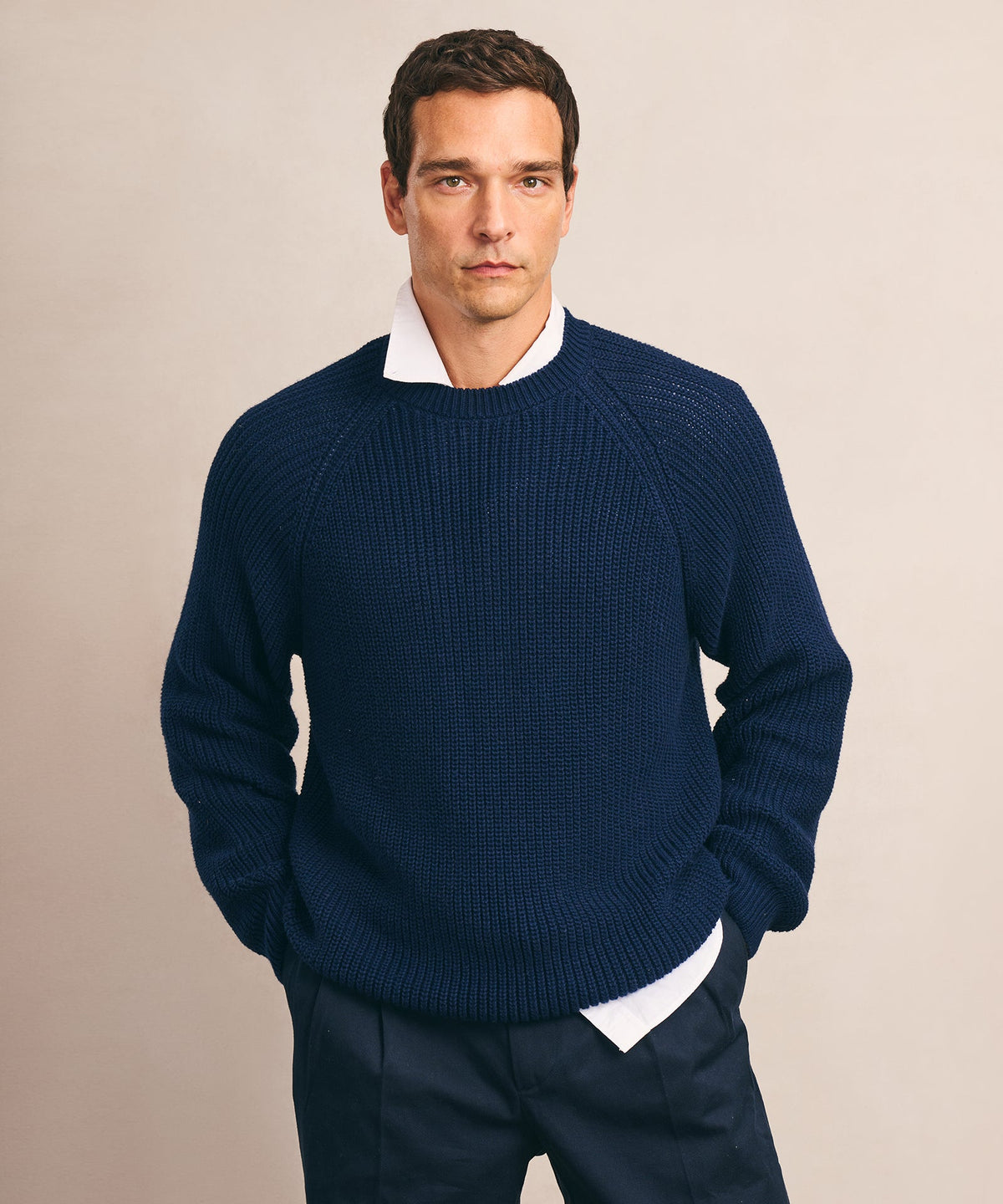 Cotton Fisherman Raglan Crewneck Sweater