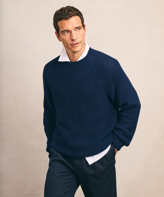 Cotton Fisherman Raglan Crewneck Sweater