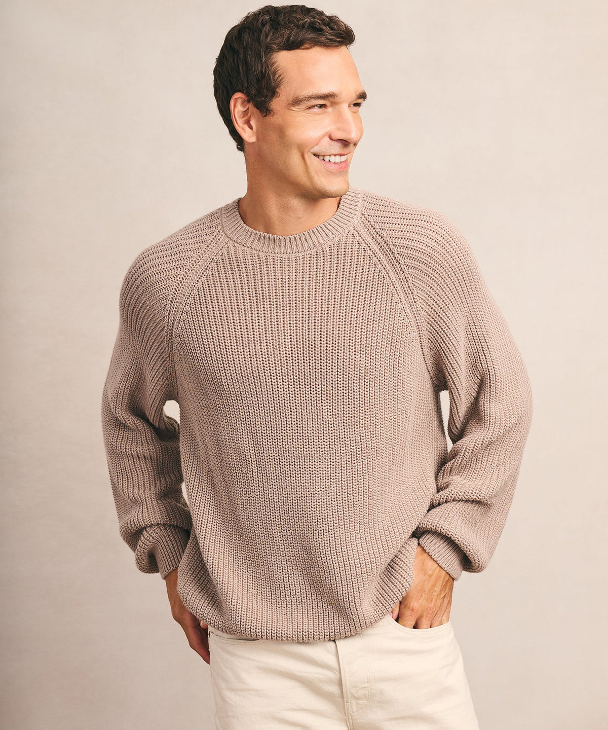 Cotton Fisherman Raglan Crewneck Sweater