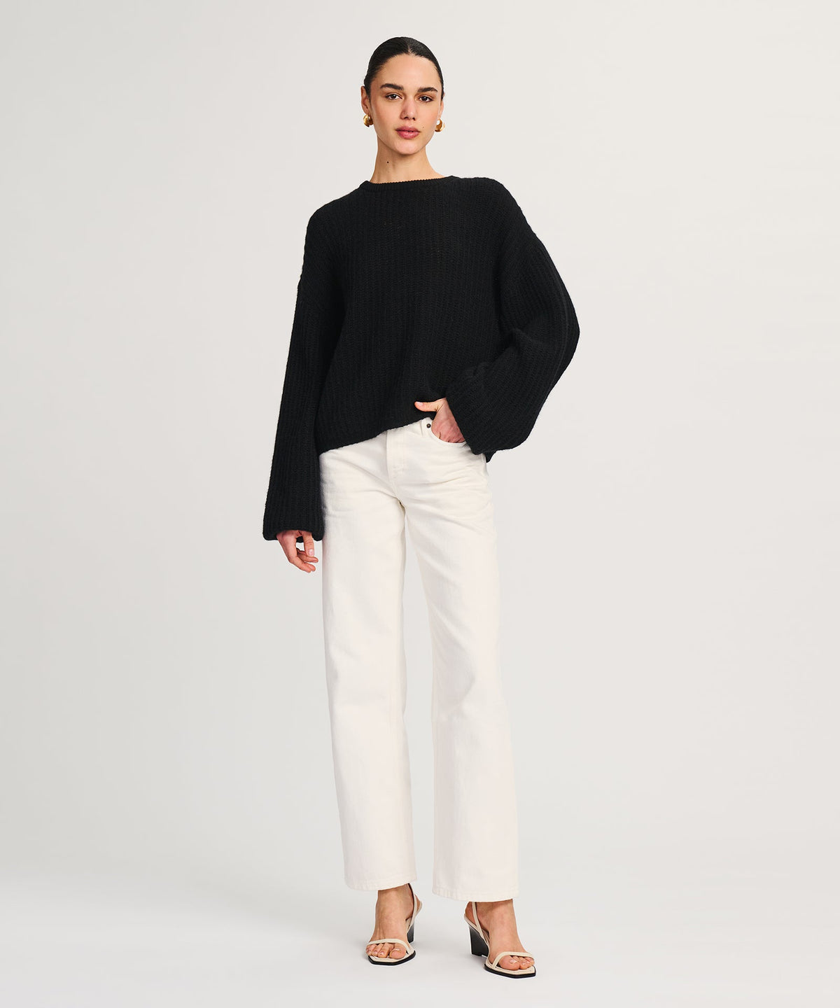 Luxe Airy Cashmere Fisherman Crewneck Sweater