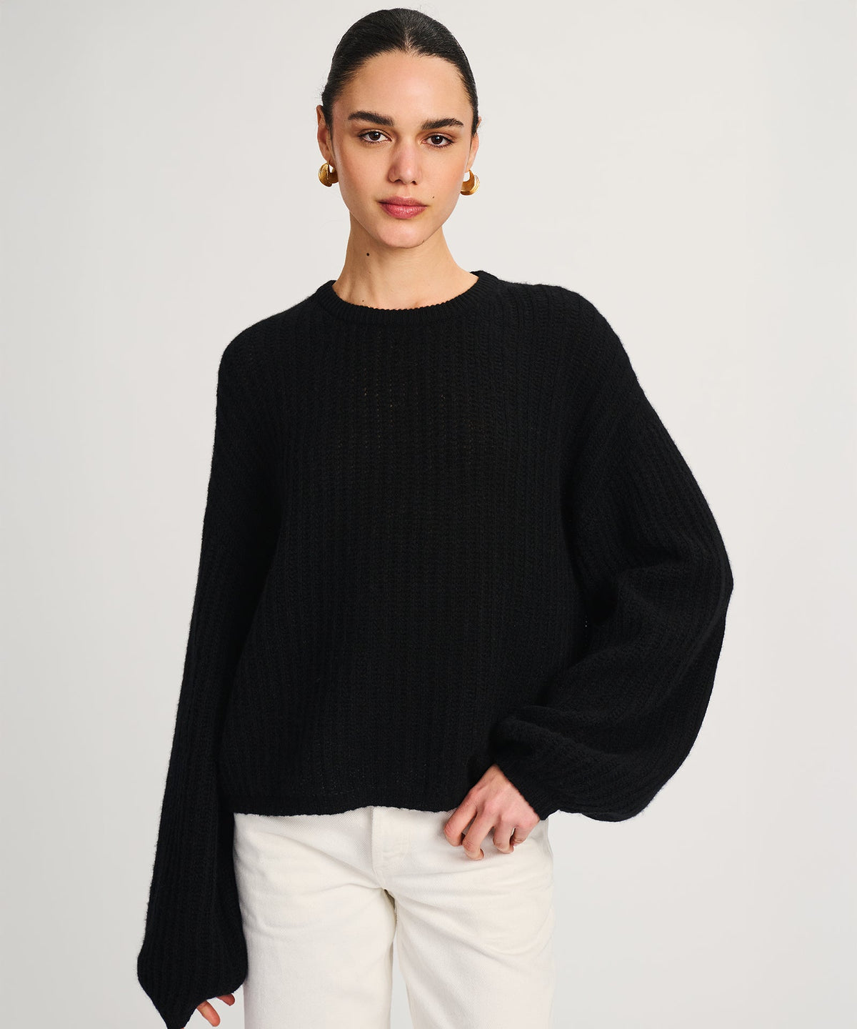 Luxe Airy Cashmere Fisherman Crewneck Sweater