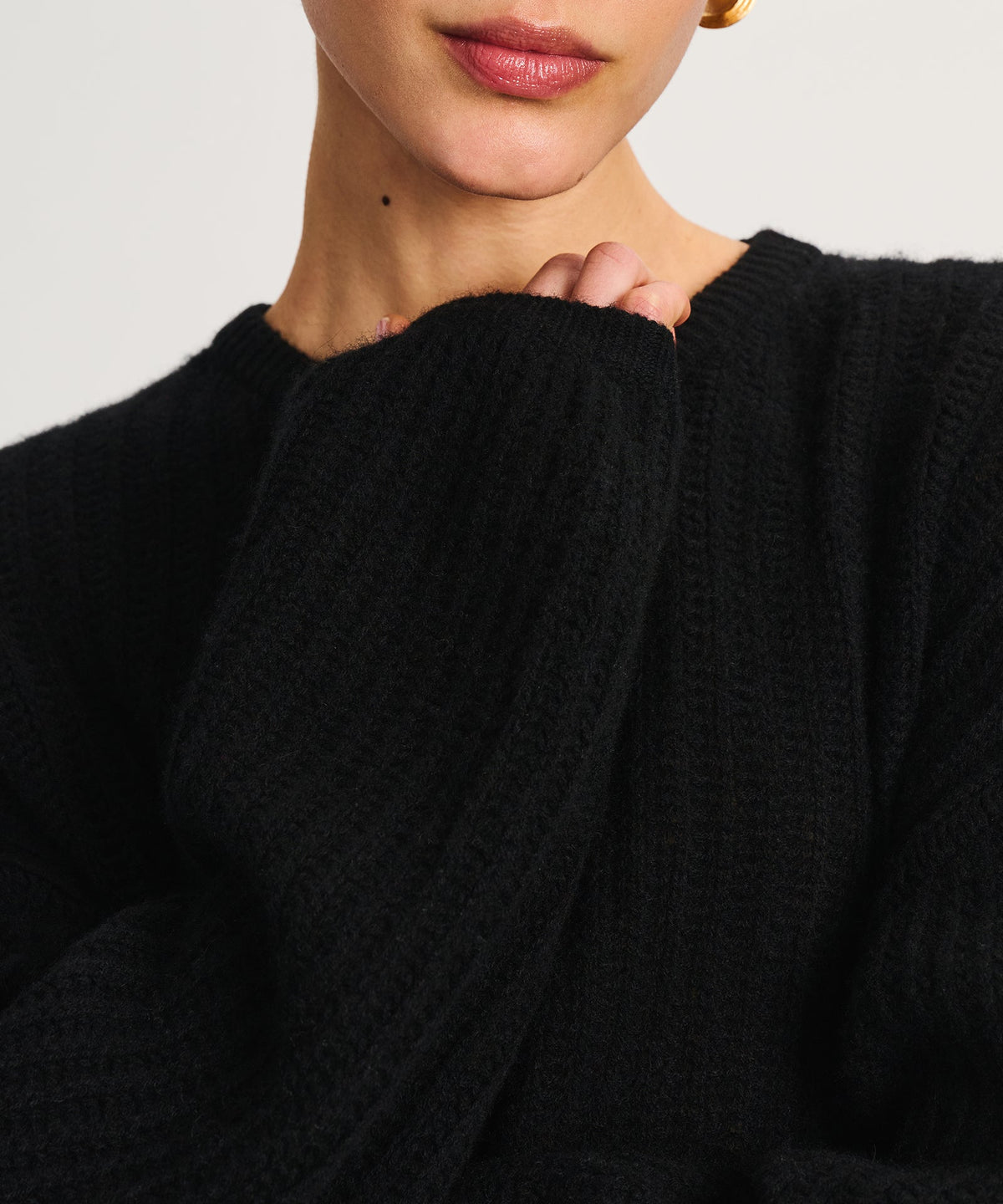 Luxe Airy Cashmere Fisherman Crewneck Sweater