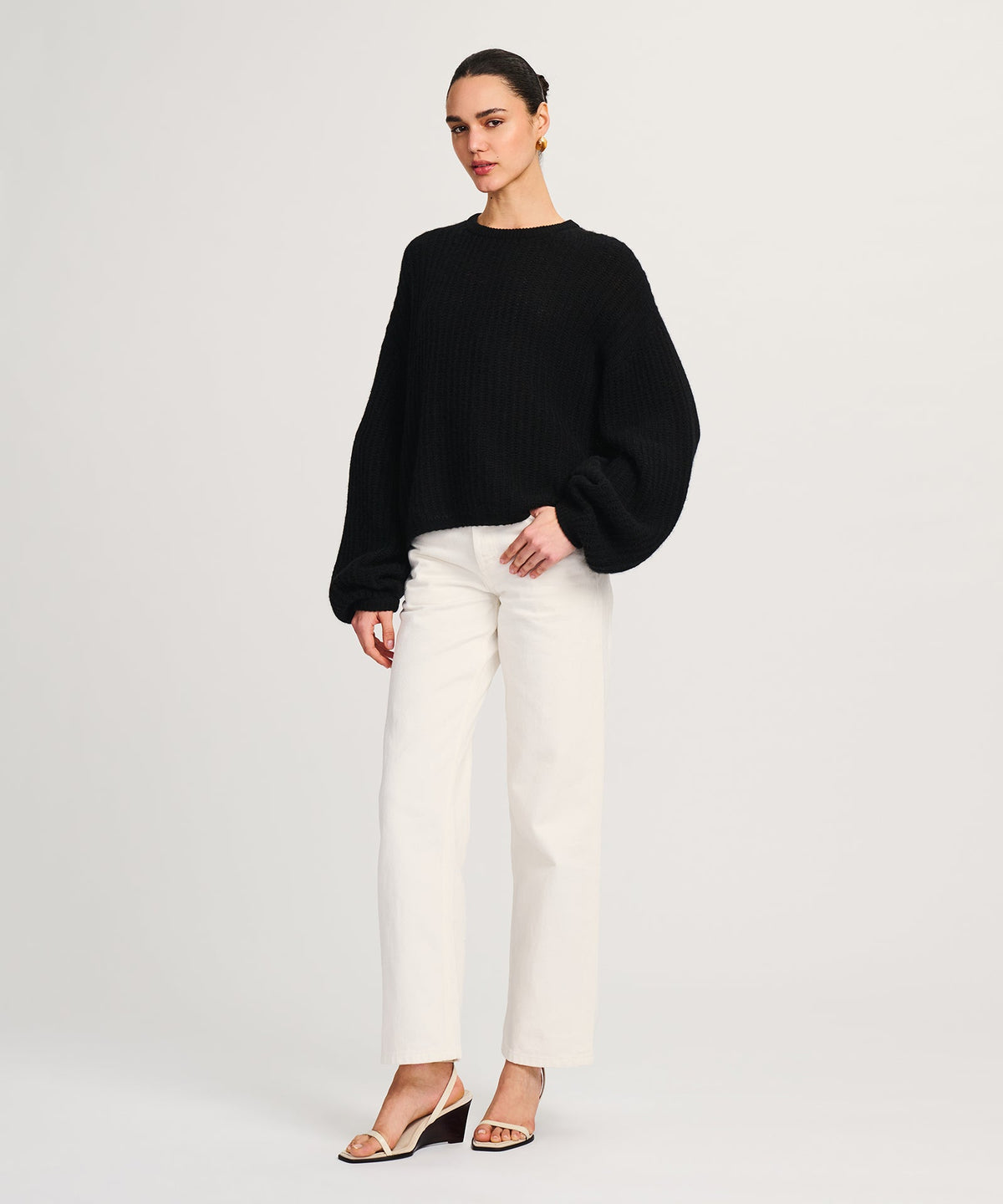 Luxe Airy Cashmere Fisherman Crewneck Sweater