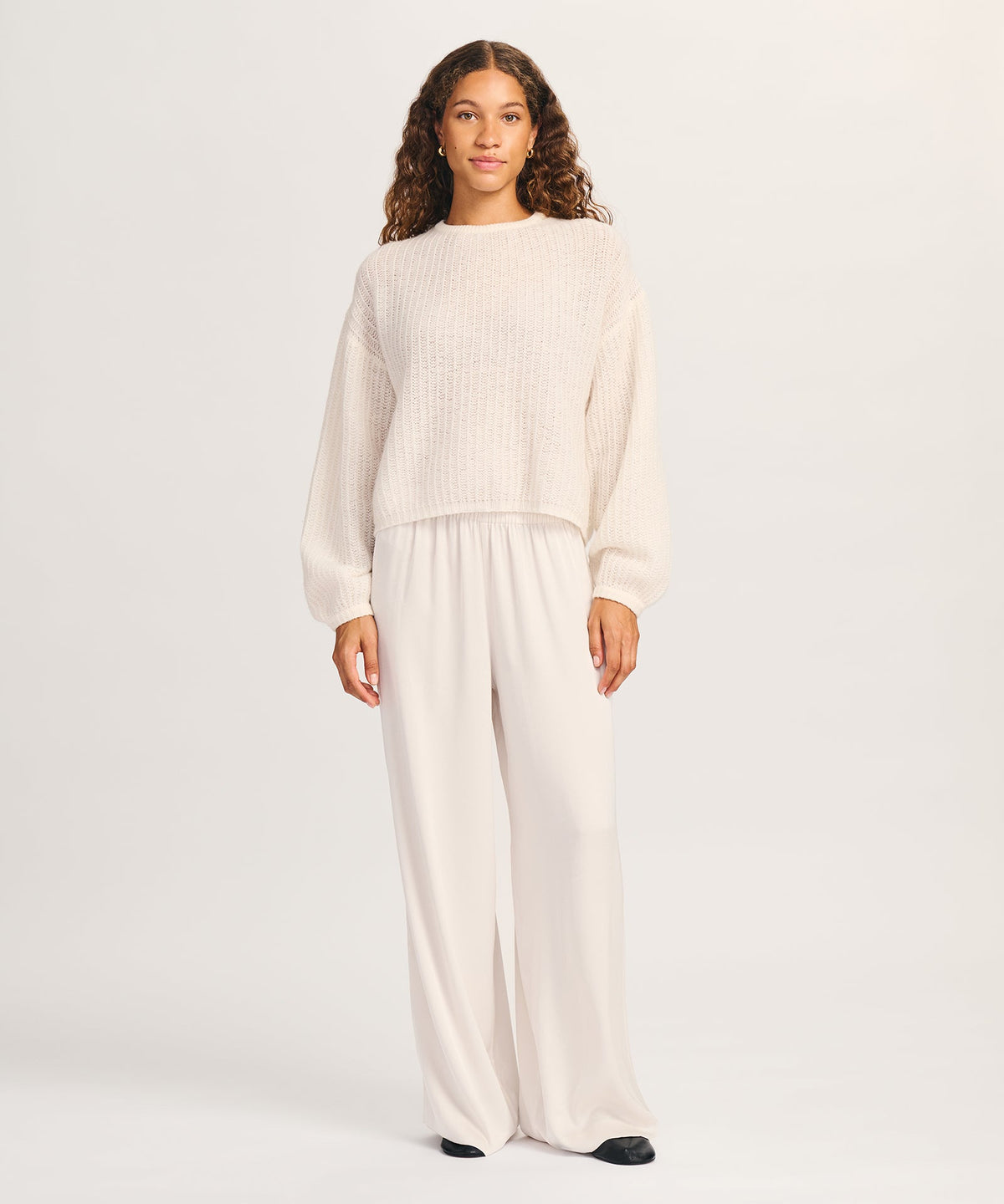 Luxe Airy Cashmere Fisherman Crewneck Sweater