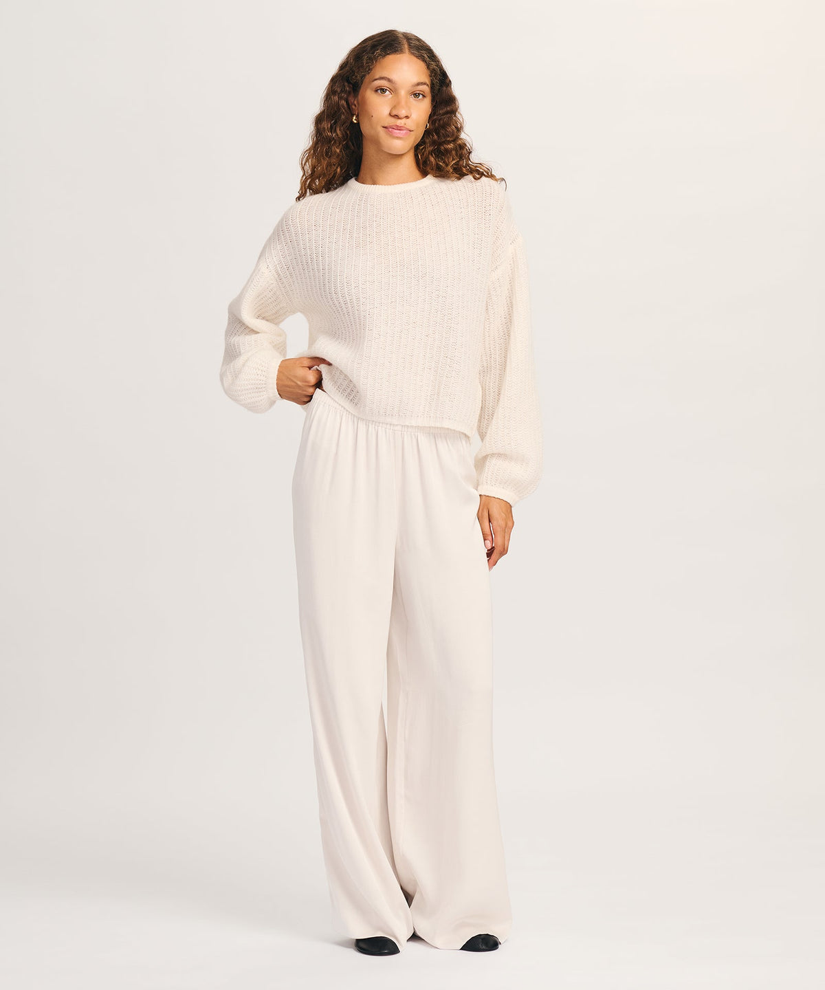 Luxe Airy Cashmere Fisherman Crewneck Sweater
