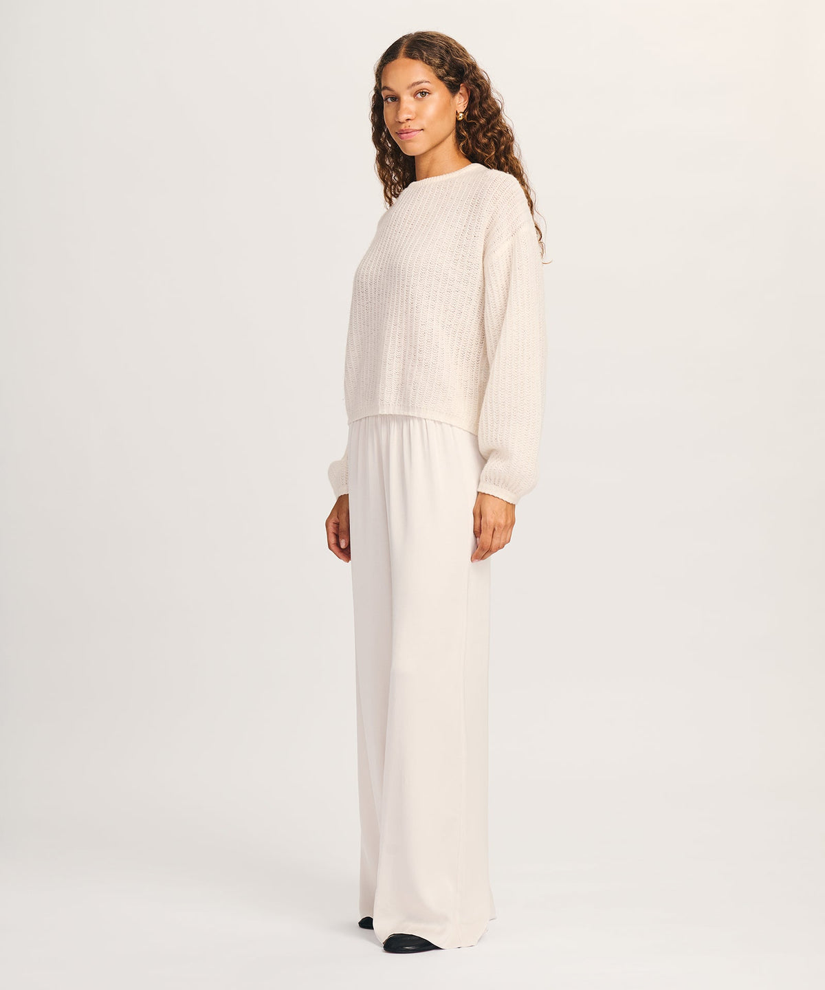 Luxe Airy Cashmere Fisherman Crewneck Sweater