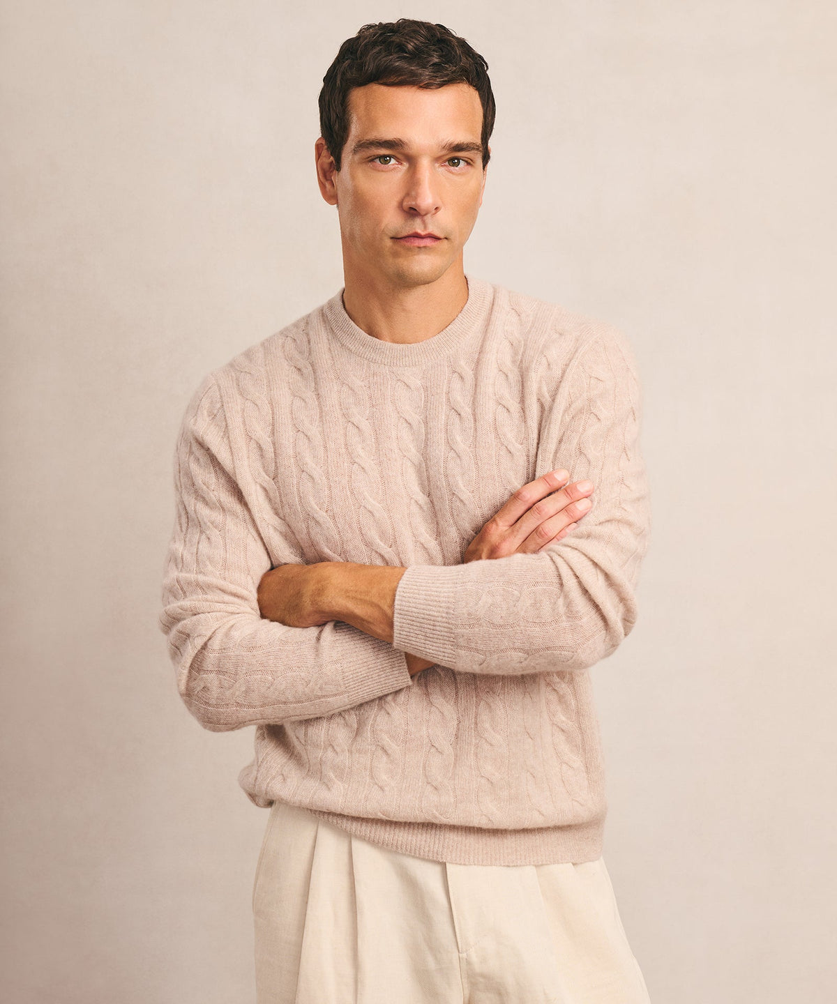 Lightweight Cashmere Cable Crewneck Sweater