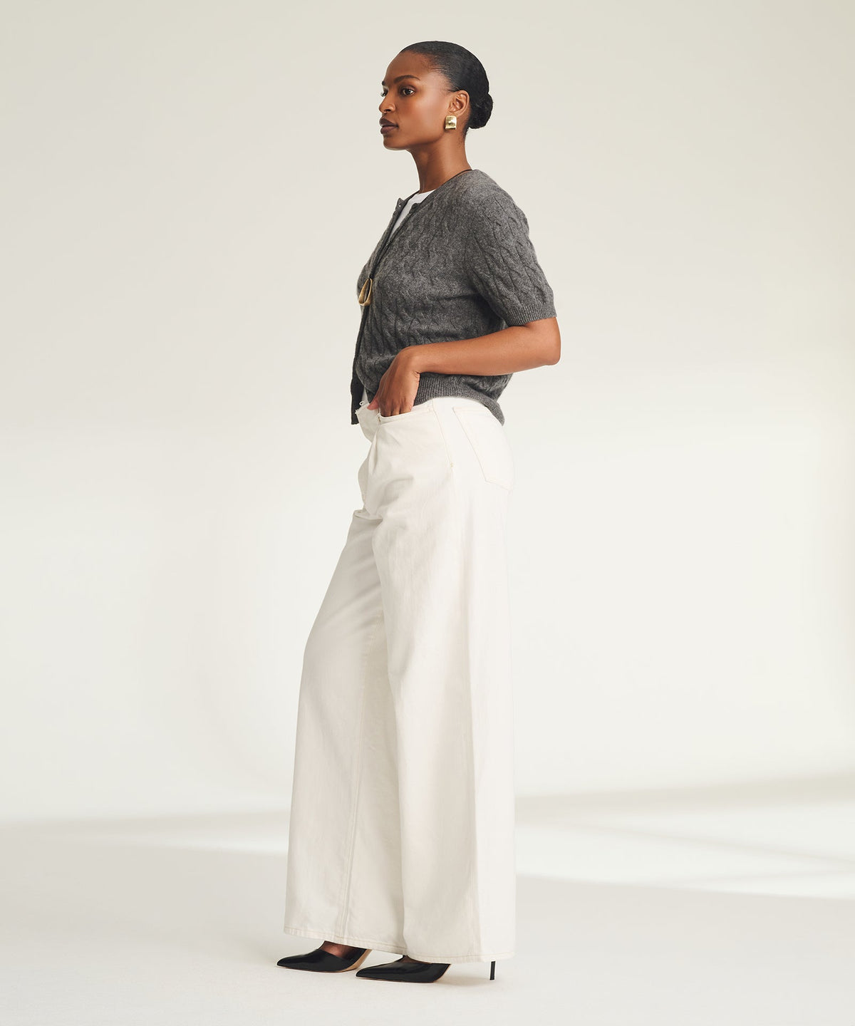Lightweight Cashmere Cable Short Sleeve Cardigan