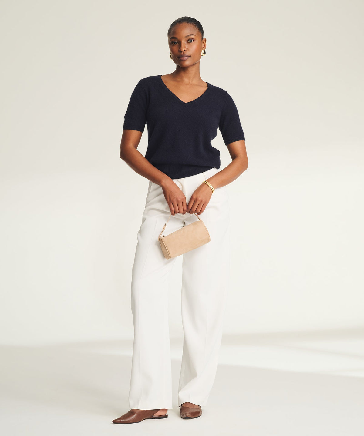 Lightweight Cashmere Short Sleeve V-Neck Sweater