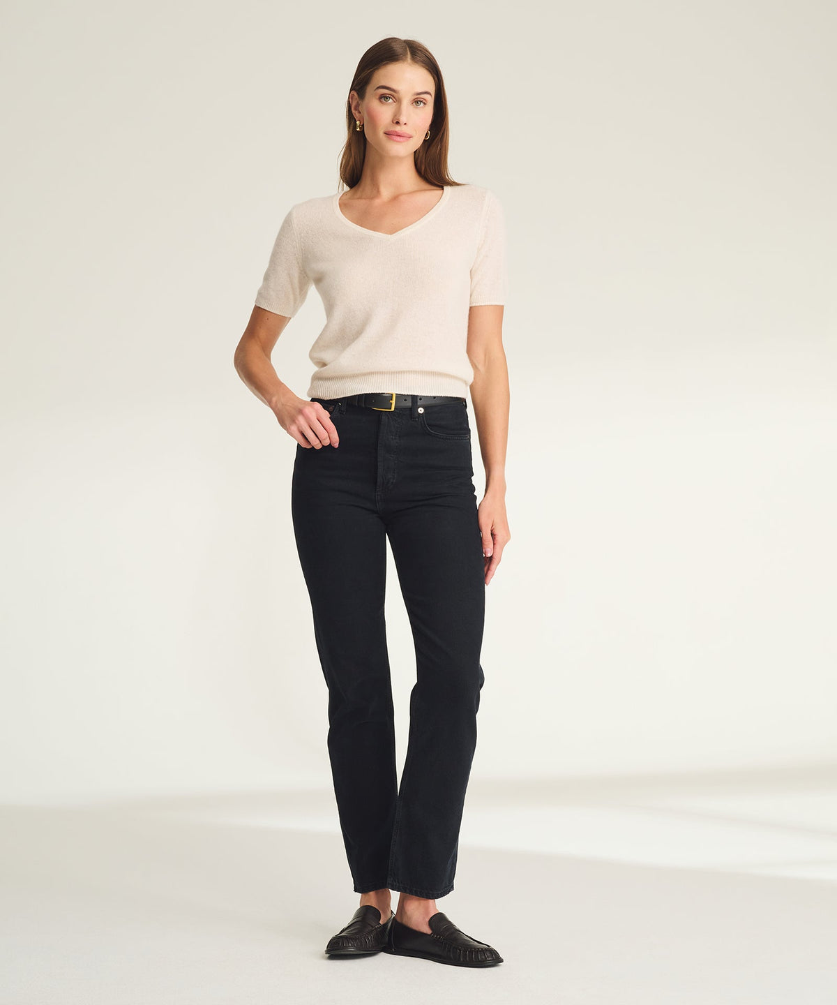 Lightweight Cashmere Short Sleeve V-Neck Sweater
