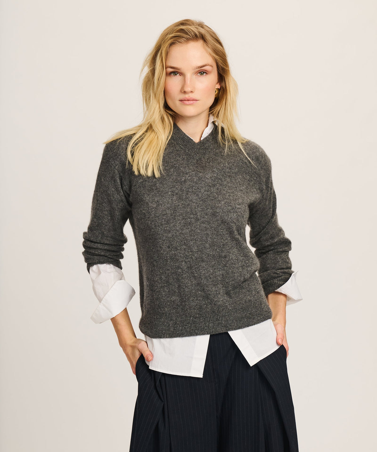 Lightweight Cashmere High V-Neck Sweater