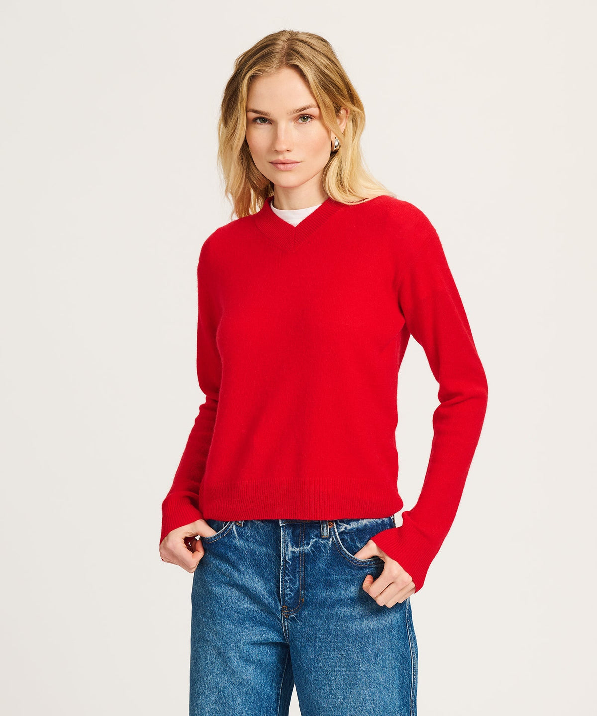 Lightweight Cashmere High V-Neck Sweater