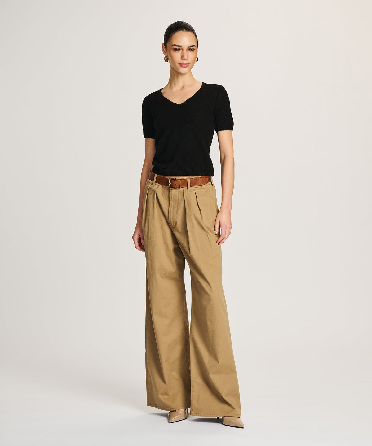 Lightweight Cashmere Short Sleeve V-Neck Sweater