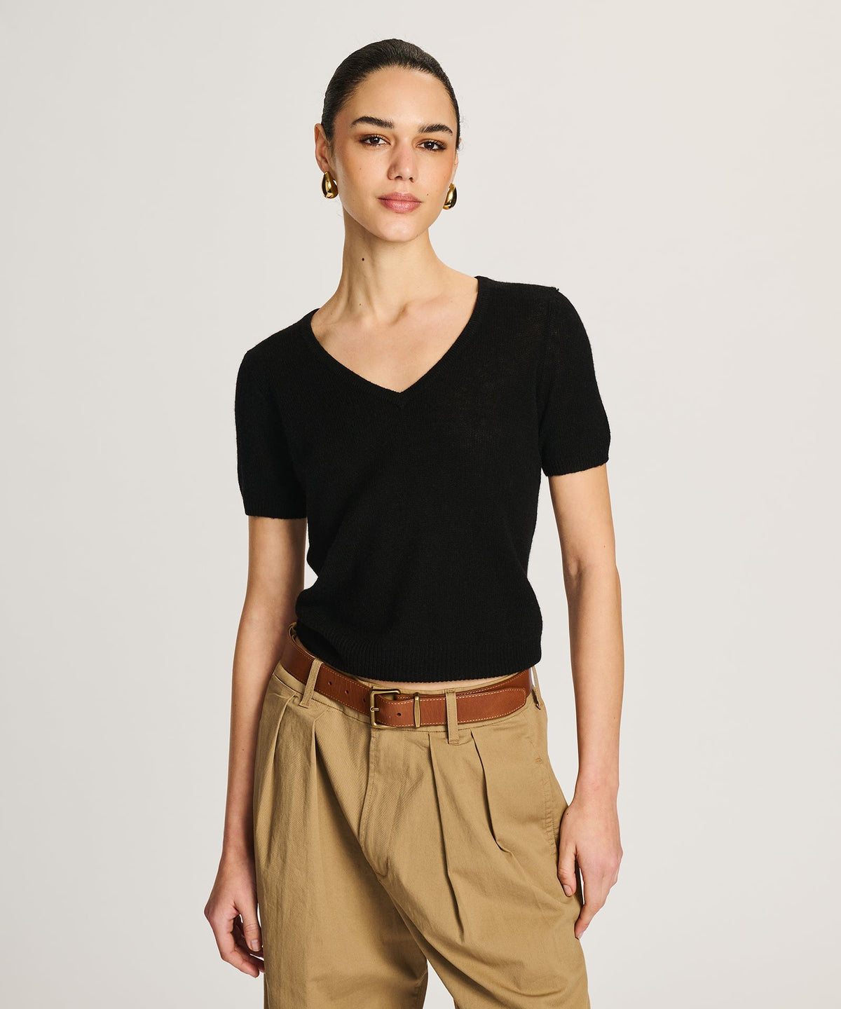 Lightweight Cashmere Short Sleeve V-Neck Sweater