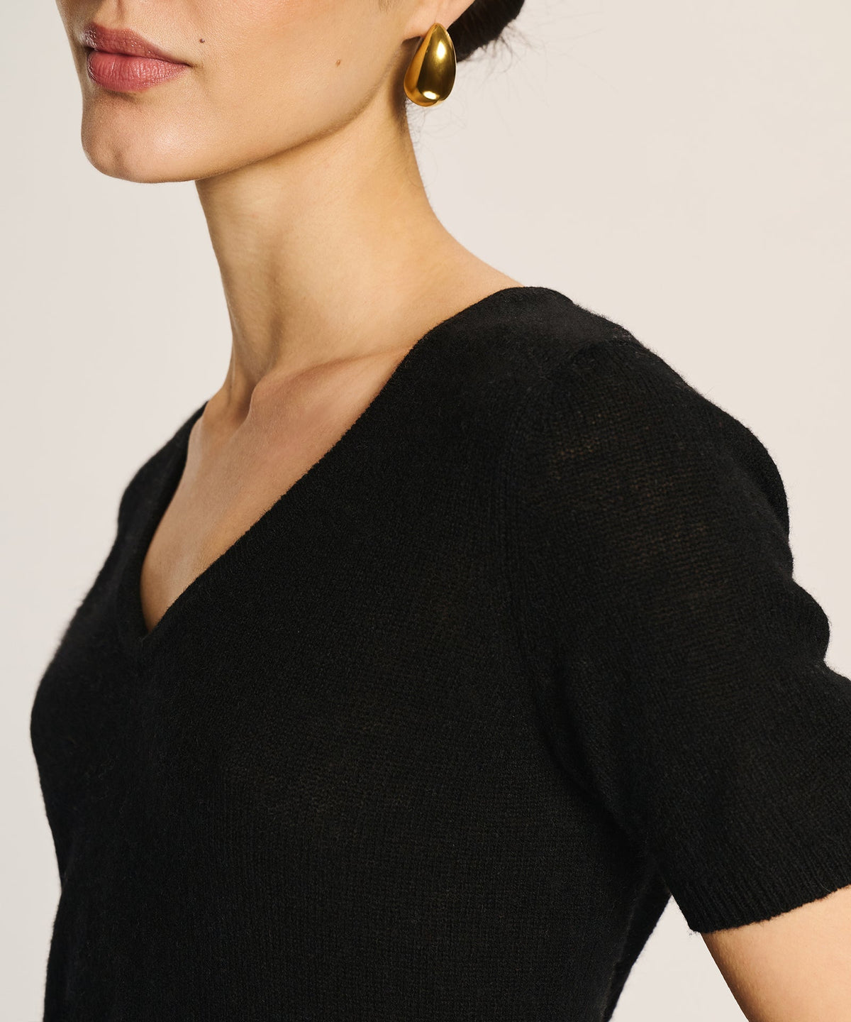 Lightweight Cashmere Short Sleeve V-Neck Sweater
