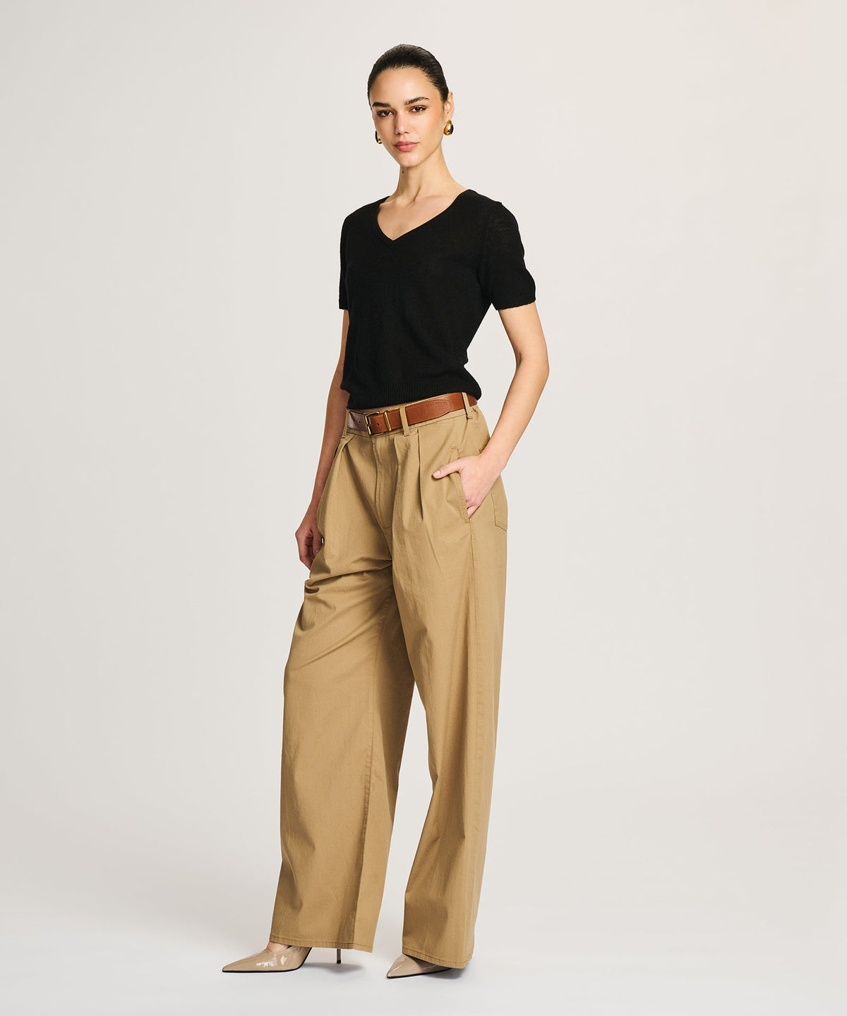 Lightweight Cashmere Short Sleeve V-Neck Sweater
