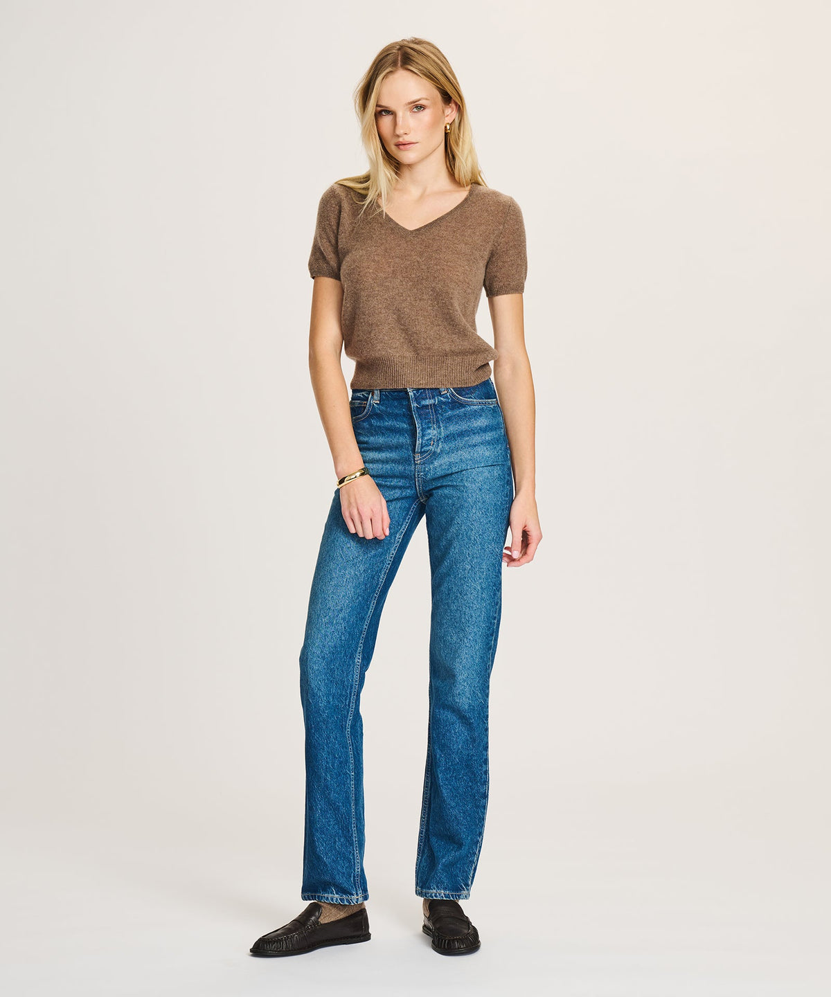 Lightweight Cashmere Short Sleeve V-Neck Sweater