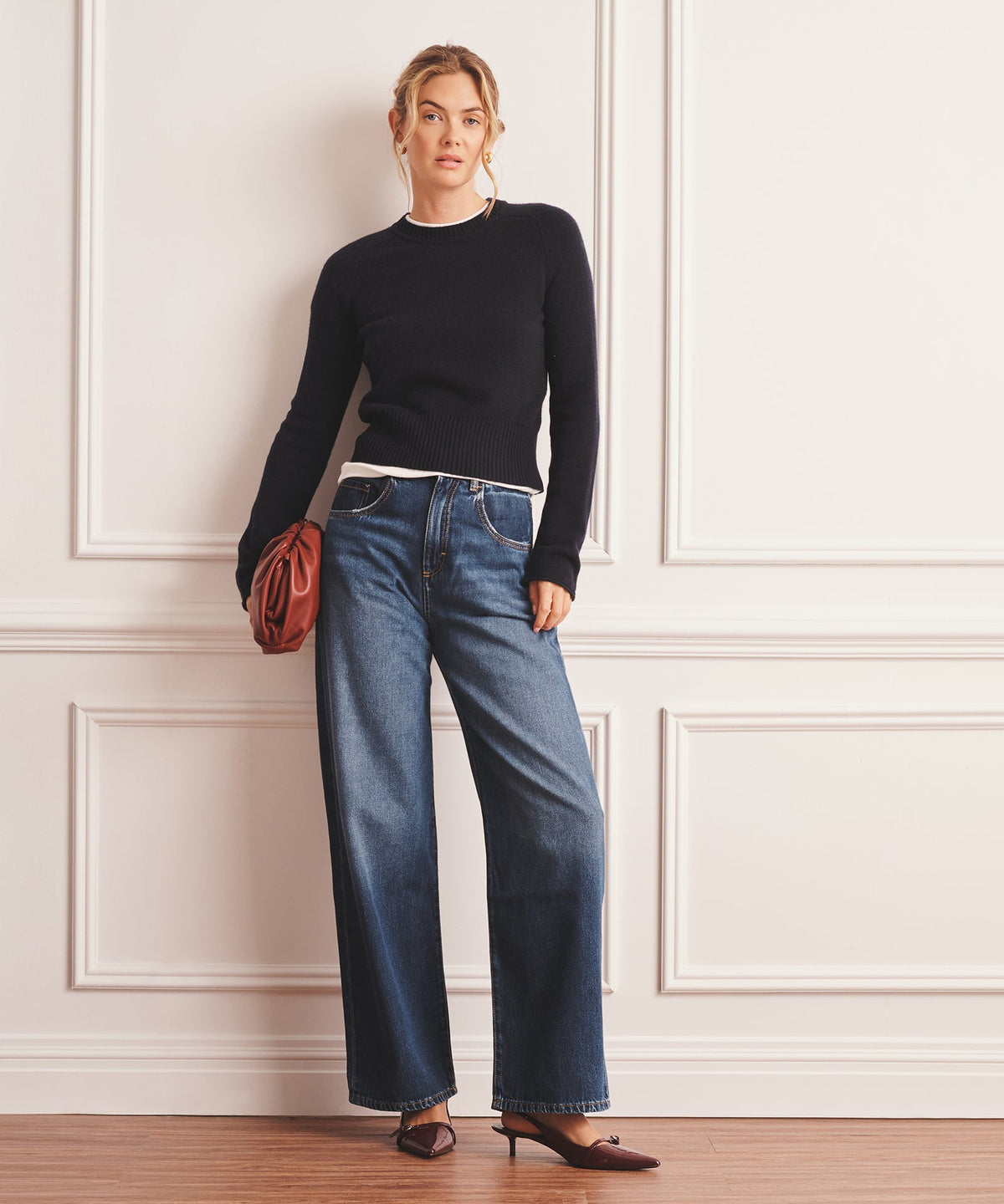 Saddle Cashmere Crewneck Sweater