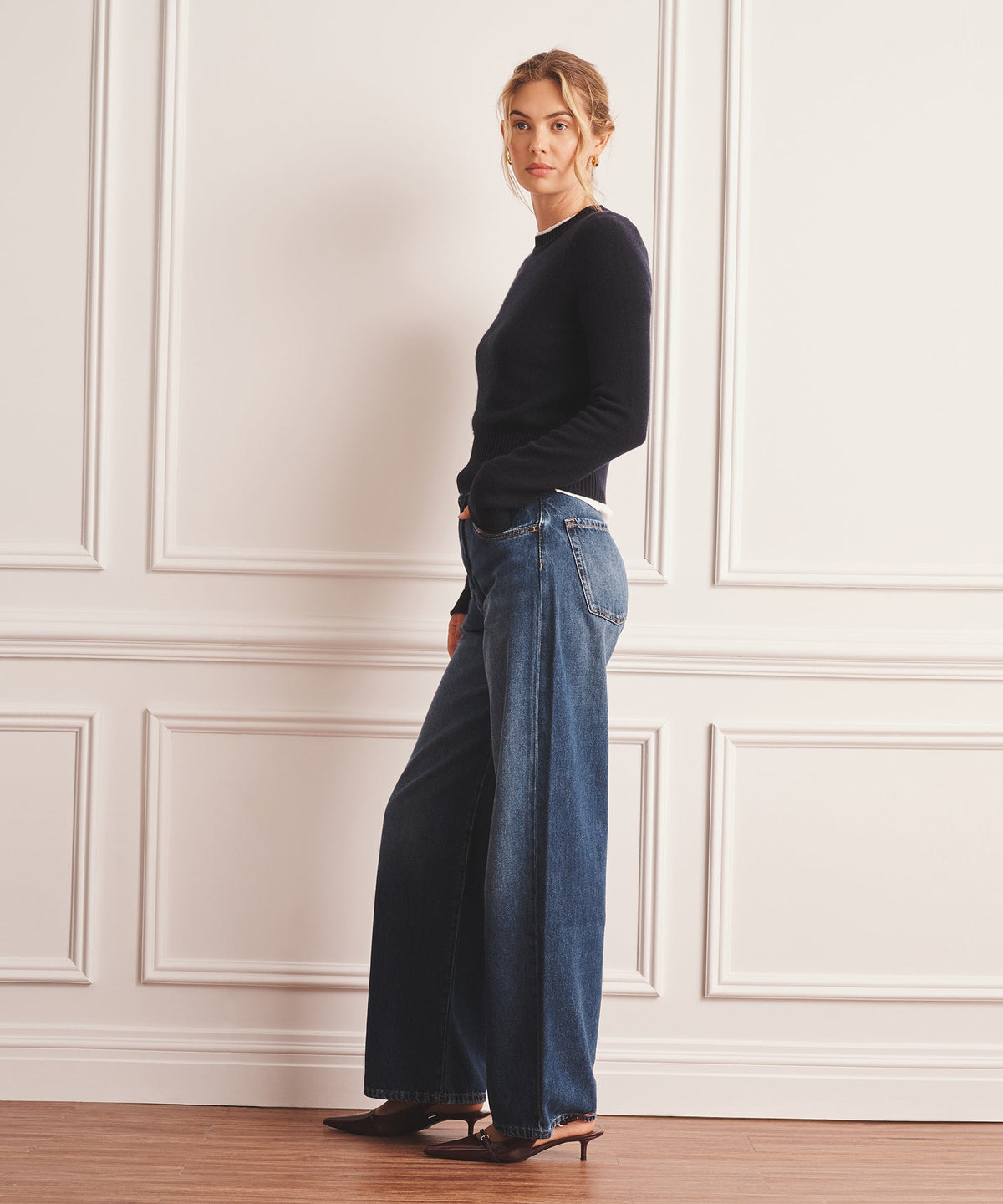 Saddle Cashmere Crewneck Sweater