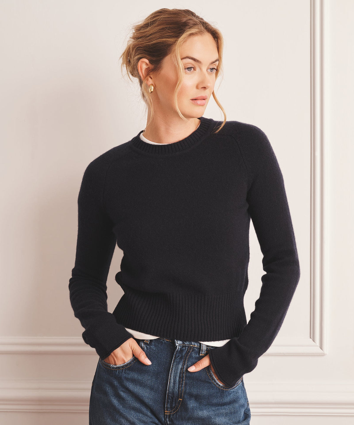 Saddle Cashmere Crewneck Sweater