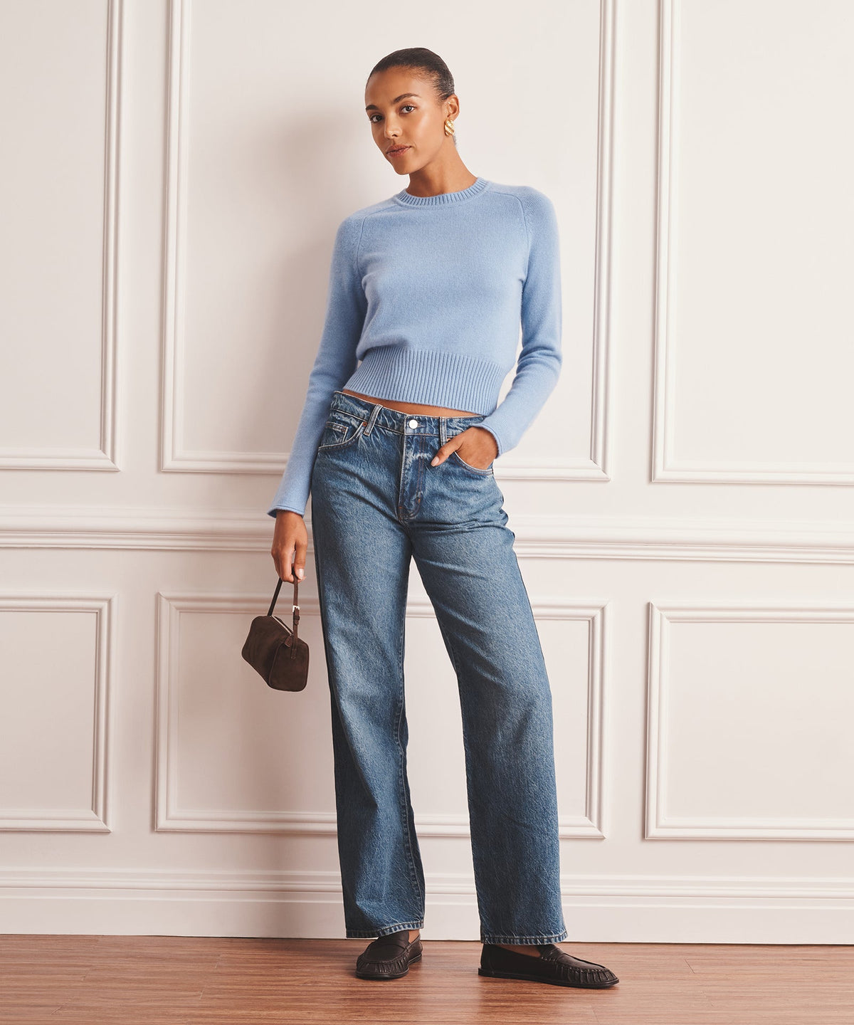 Saddle Cashmere Crewneck Sweater