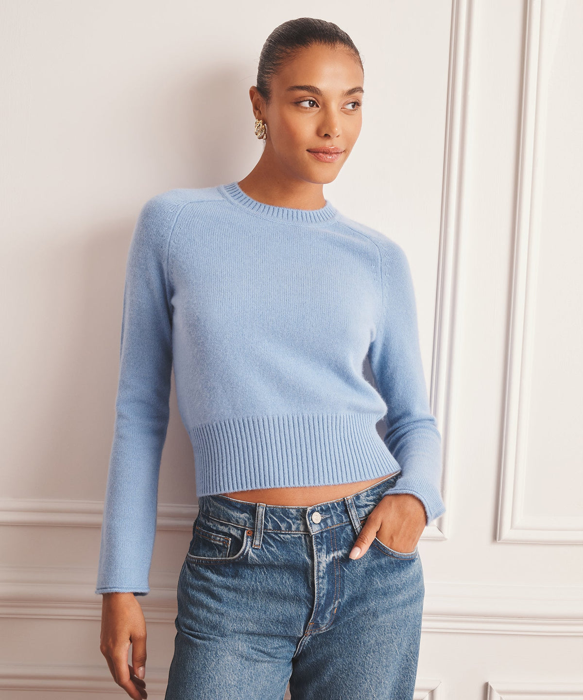 Saddle Cashmere Crewneck Sweater