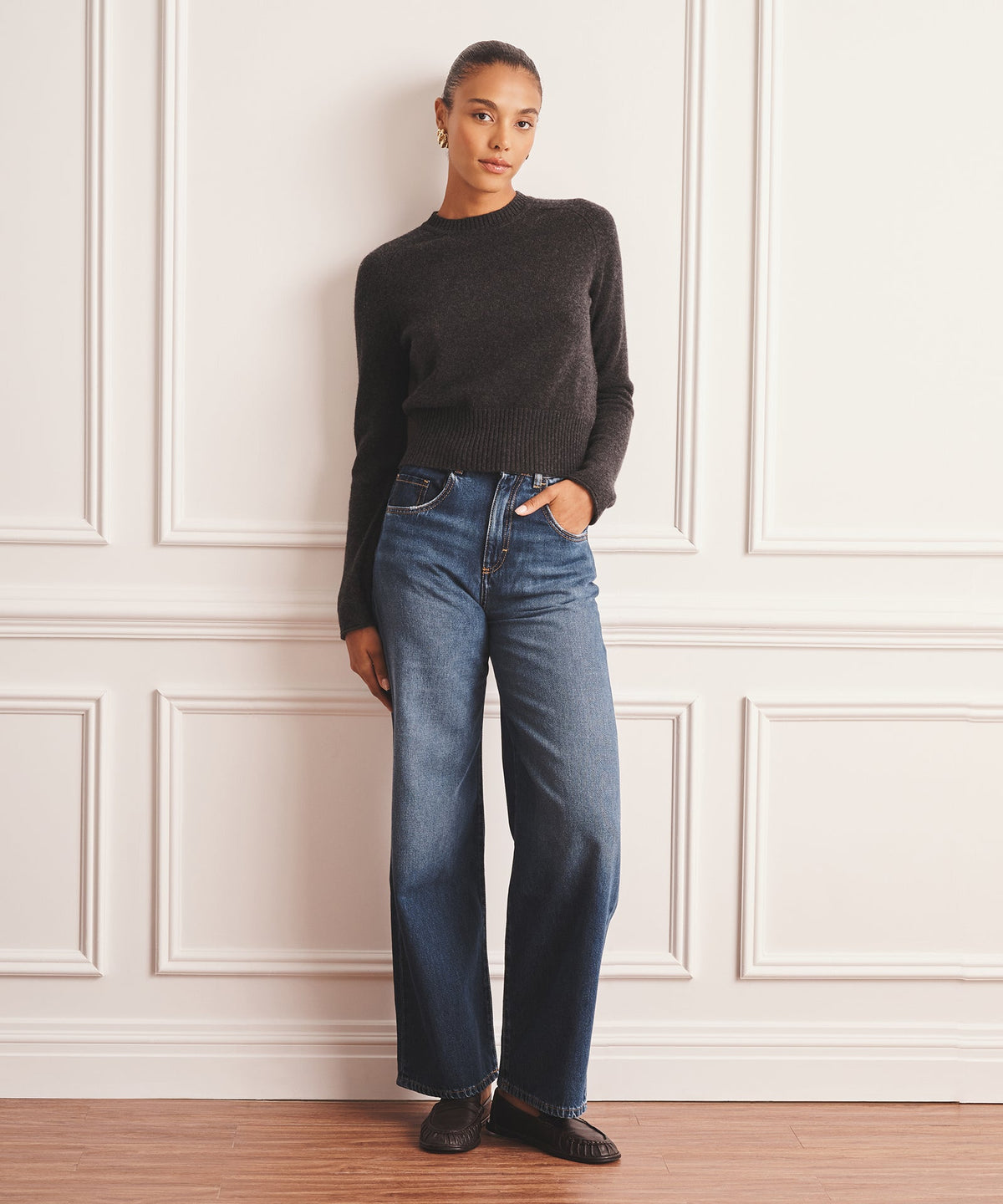 Saddle Cashmere Crewneck Sweater