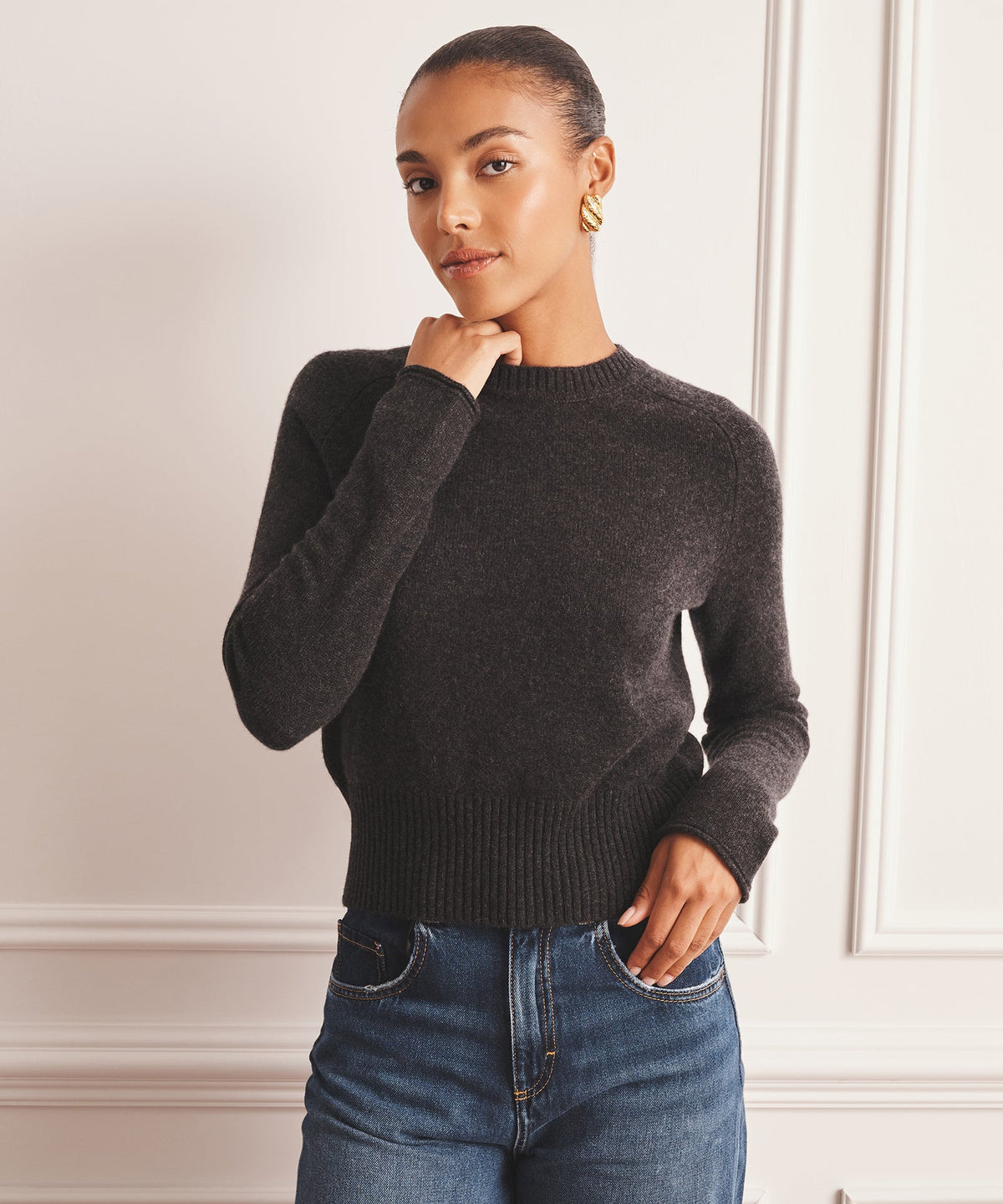 Saddle Cashmere Crewneck Sweater