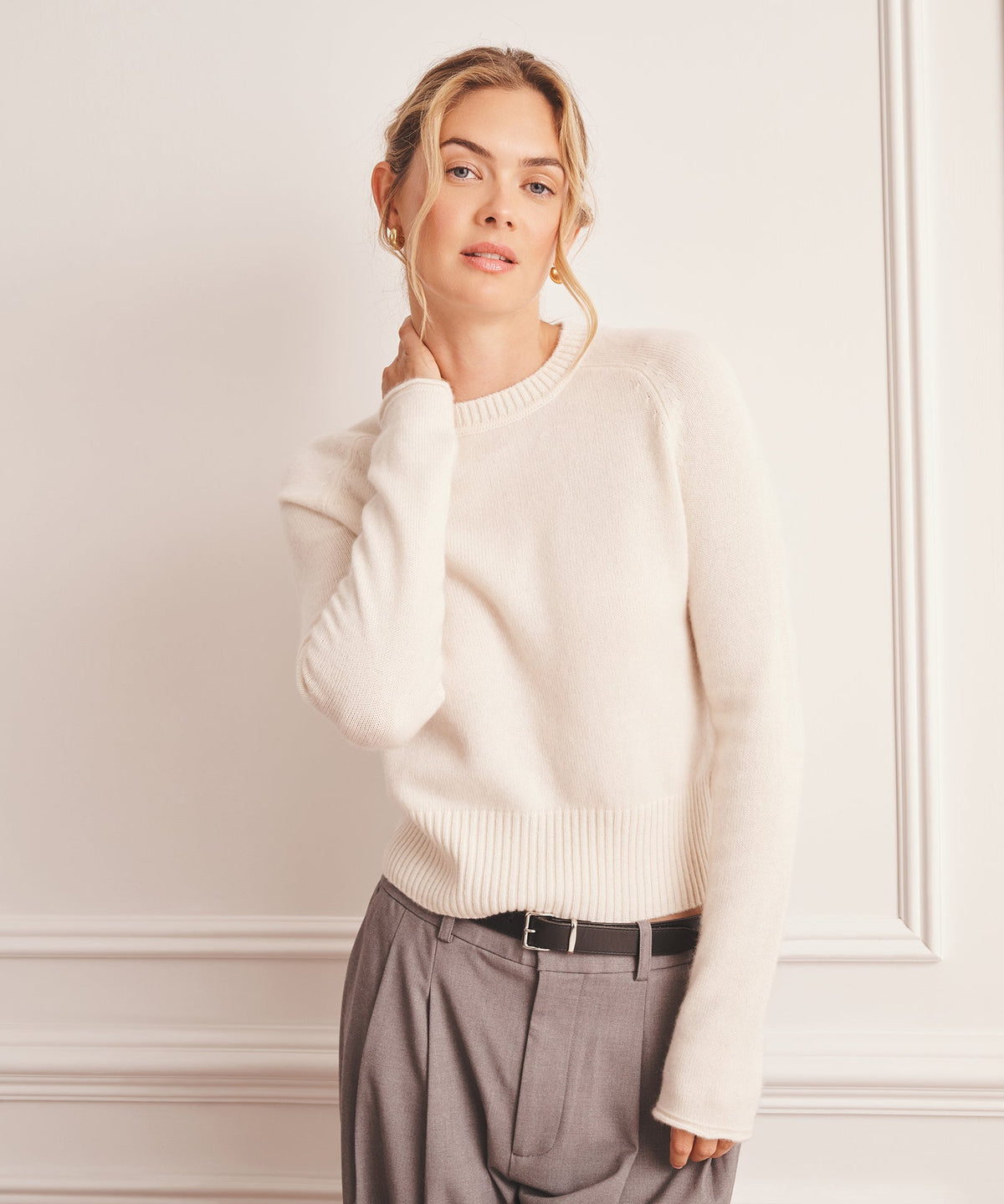 Saddle Cashmere Crewneck Sweater