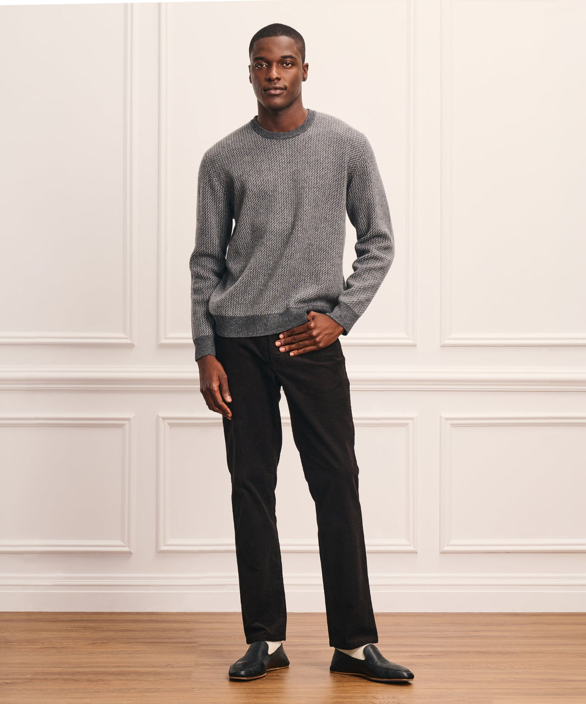 Luxe Cashmino Twill Jacquard Crewneck Sweater