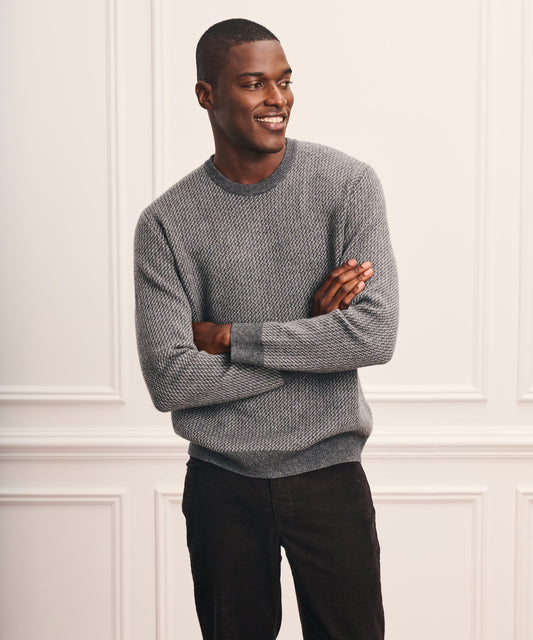 Luxe Cashmino Twill Jacquard Crewneck Sweater
