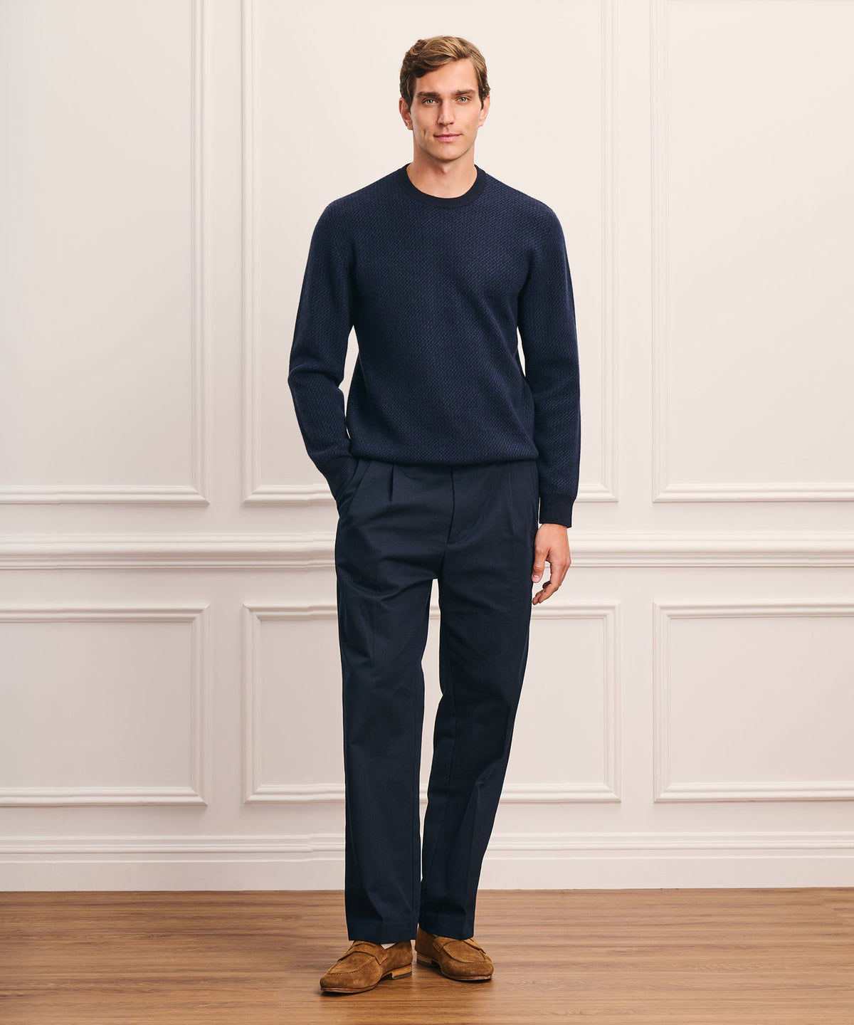 Luxe Cashmino Twill Jacquard Crewneck Sweater