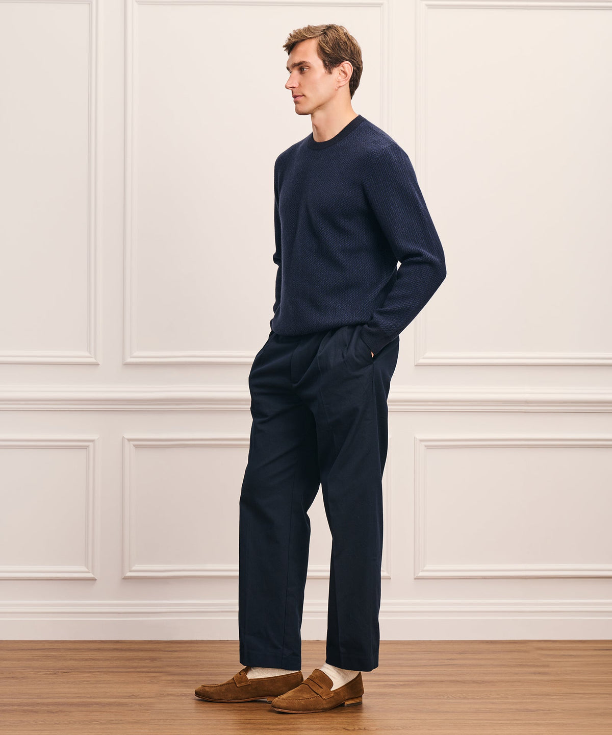 Luxe Cashmino Twill Jacquard Crewneck Sweater