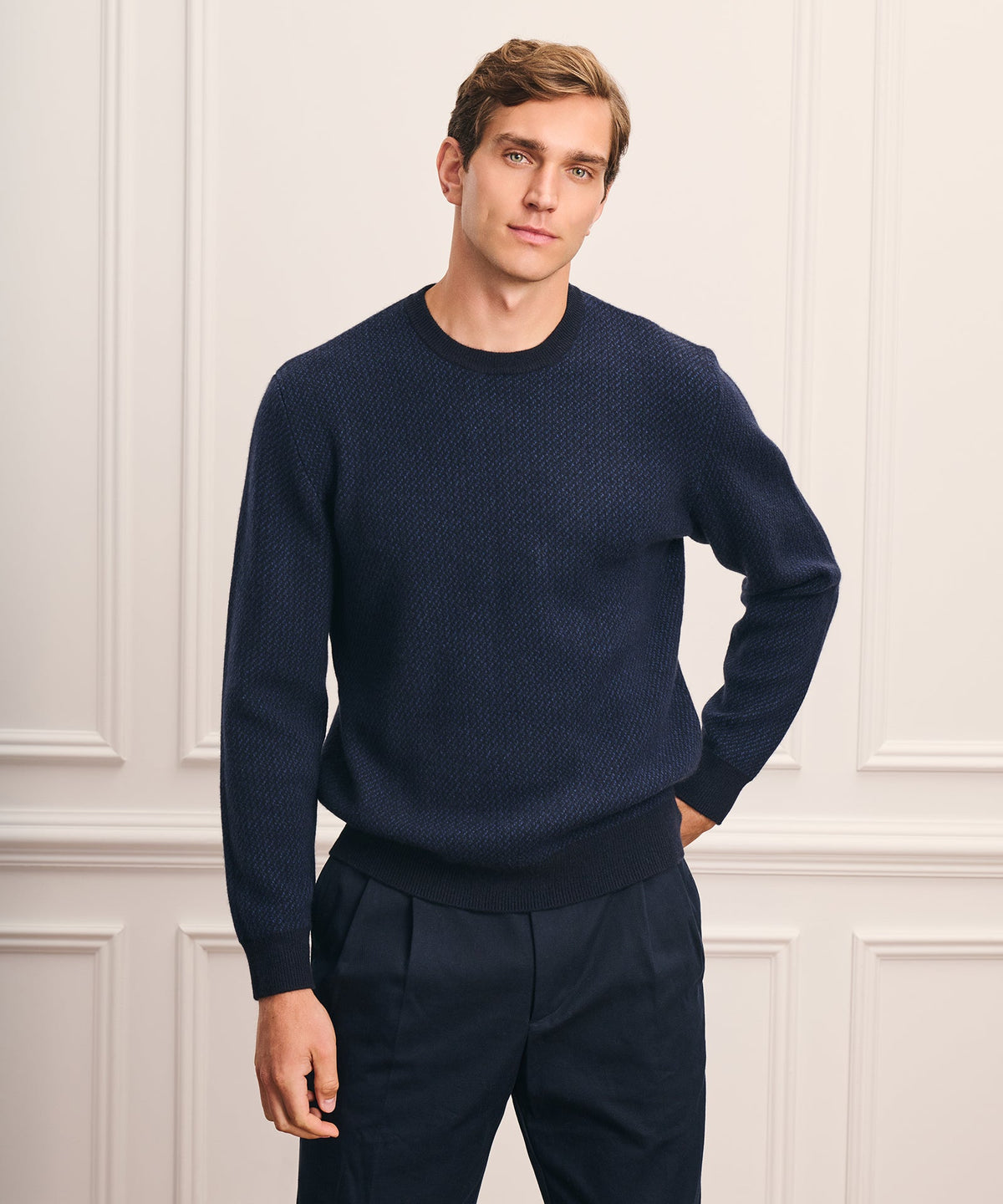 Luxe Cashmino Twill Jacquard Crewneck Sweater