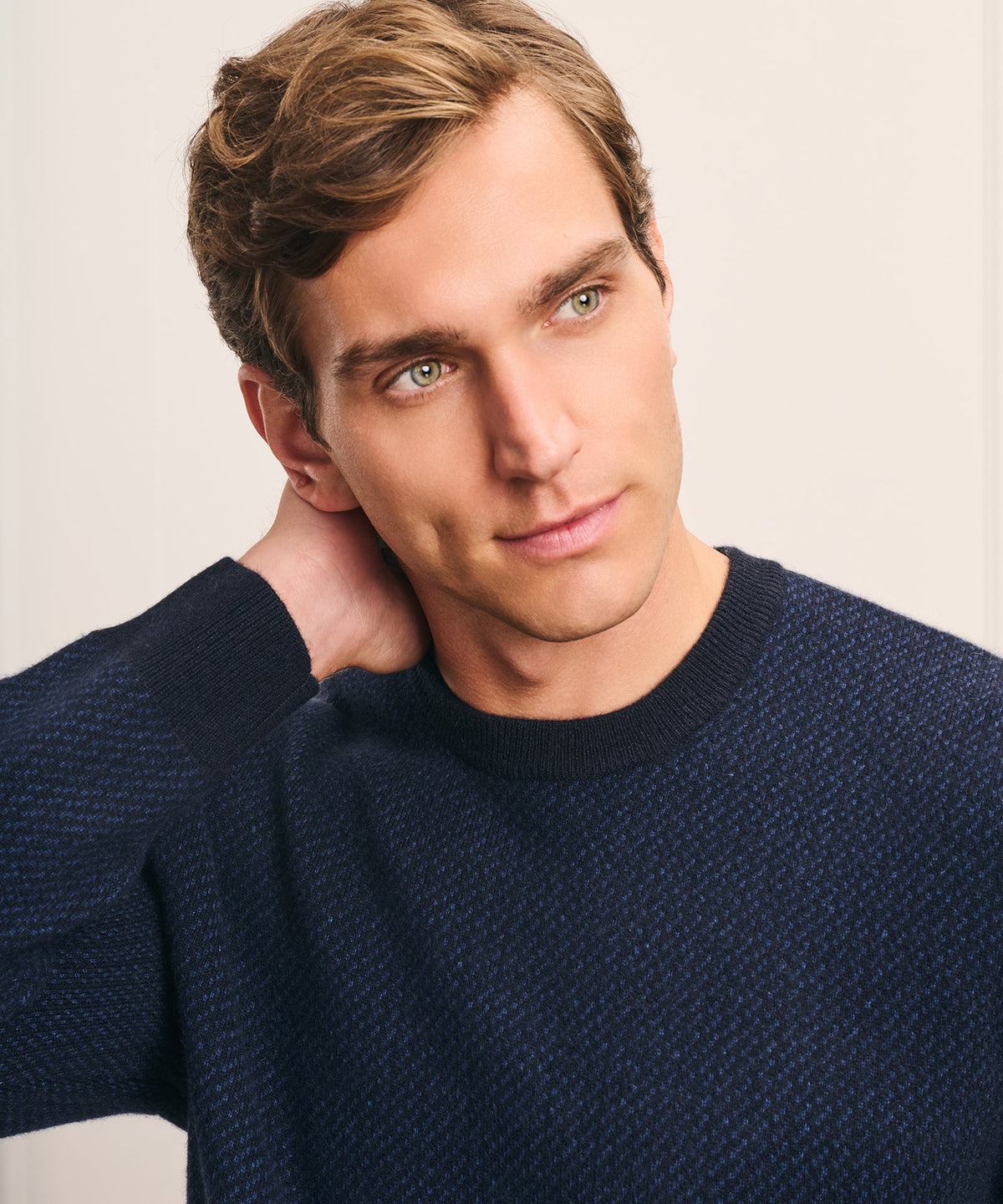 Luxe Cashmino Twill Jacquard Crewneck Sweater