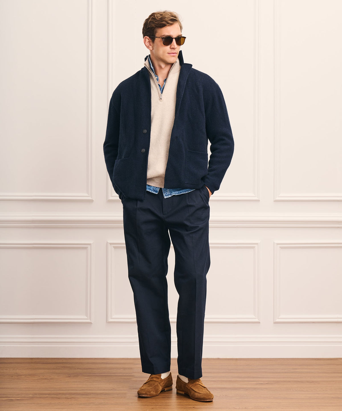 Luxe Cashmino Twill Jacquard Quarter Zip Sweater